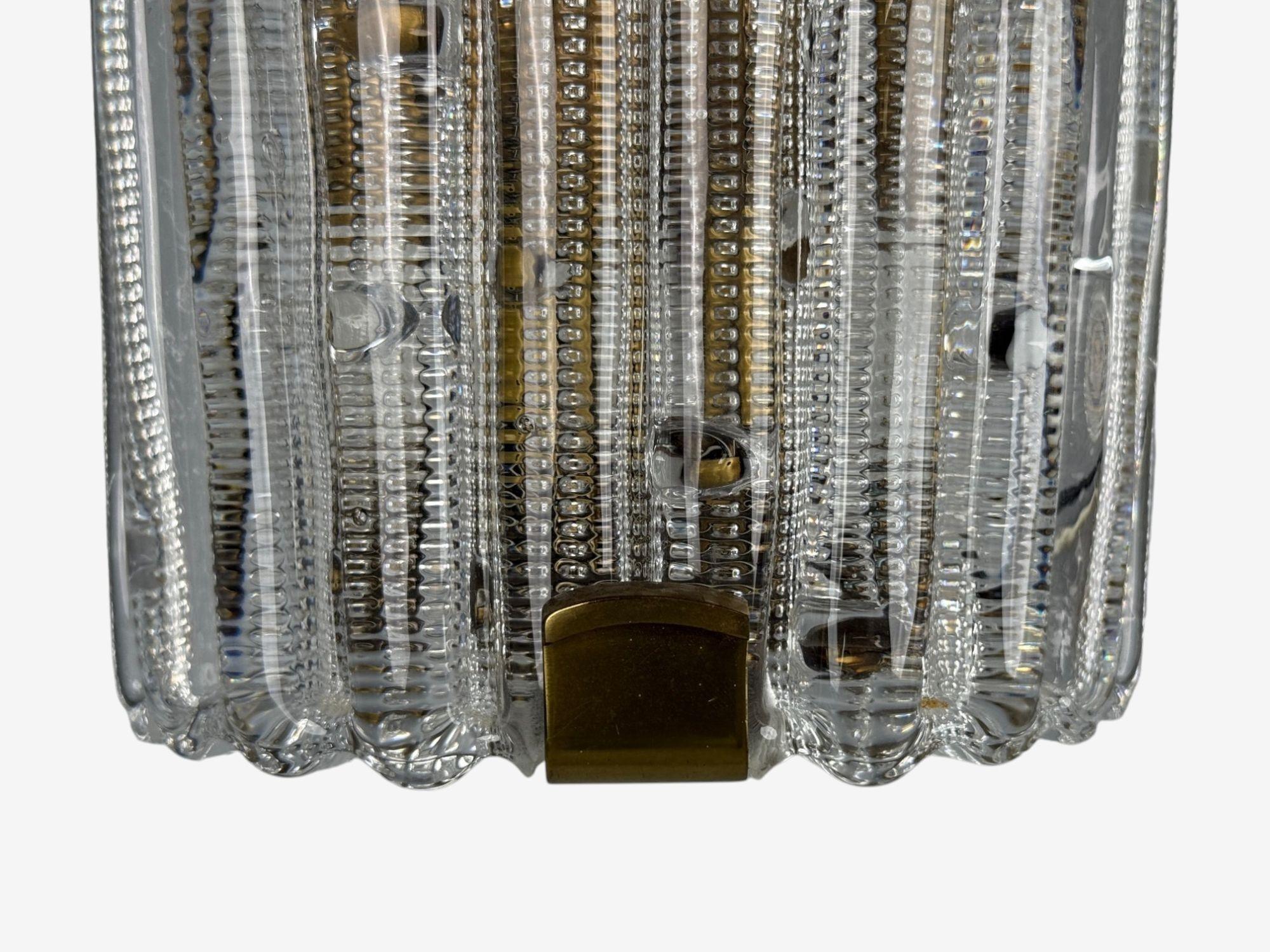Mid-20th Century Carl Fagerlund, Textured Glass, Brass, Large Wall Sconces, Sweden, 1940s For Sale