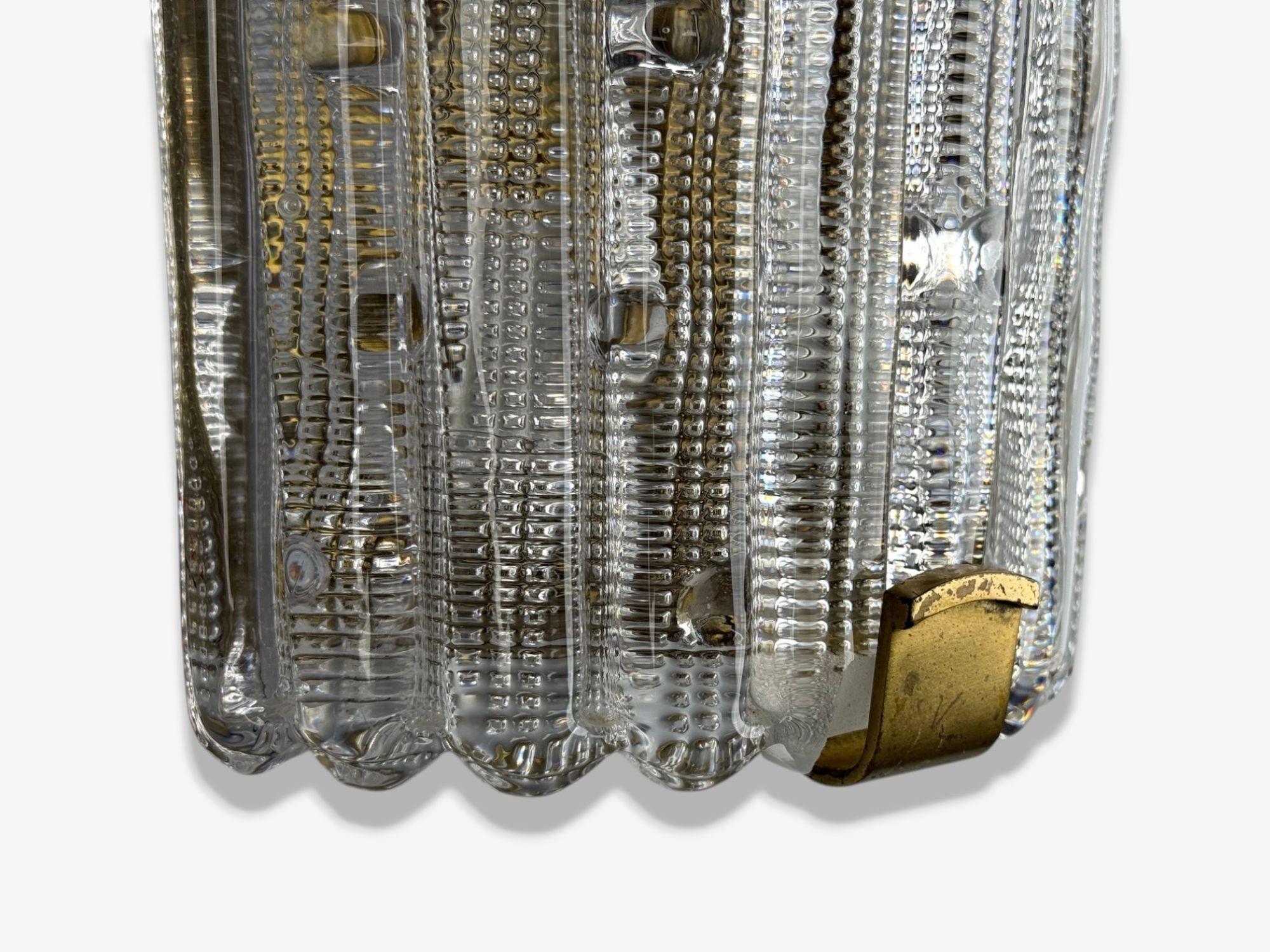 Carl Fagerlund, Textured Glass, Brass, Large Wall Sconces, Sweden, 1940s For Sale 2