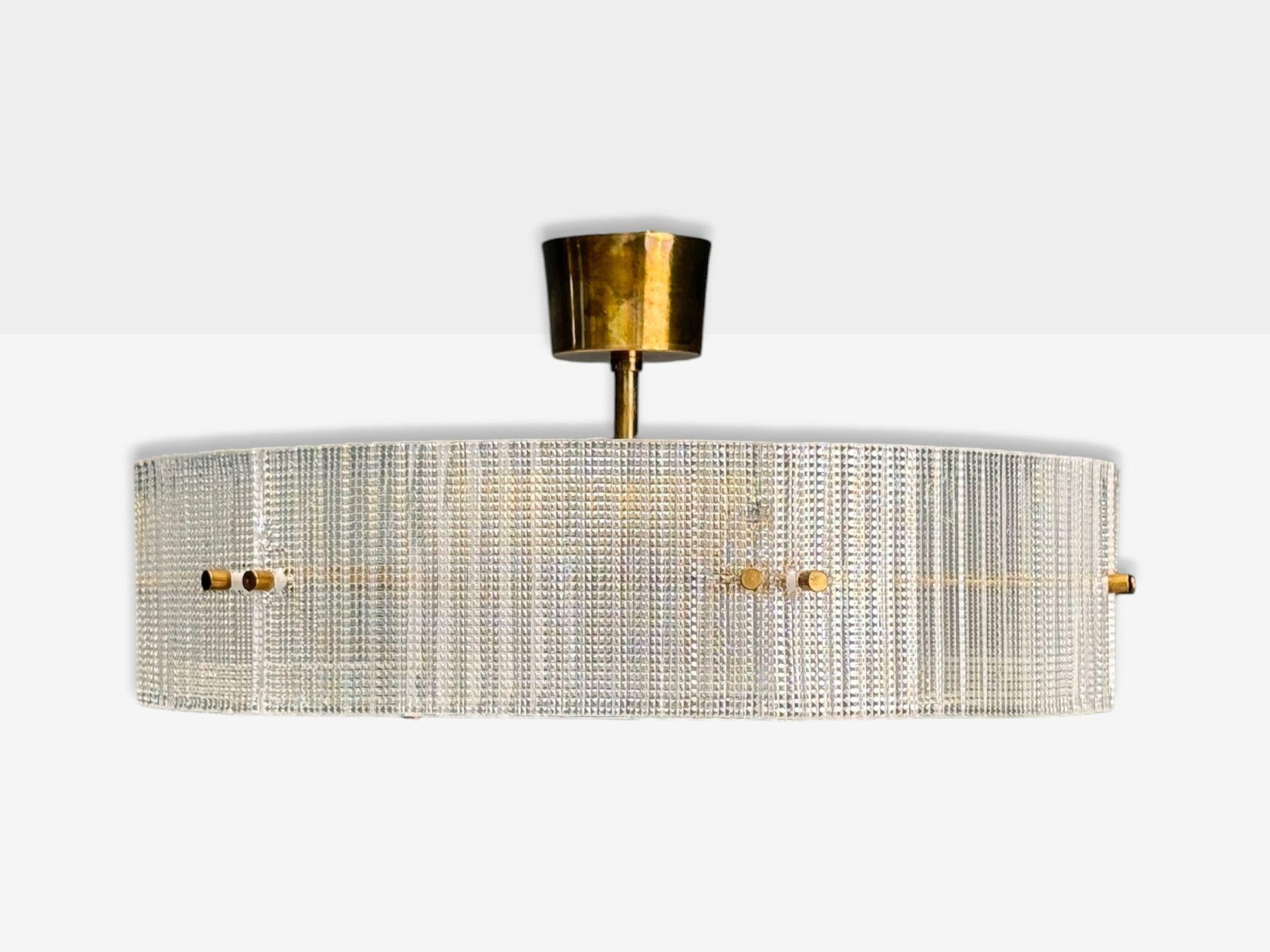 Mid-Century moderno Carl Fagerlund, Textured Glass, Brass, Pendant Light, Sweden, 1960s in vendita