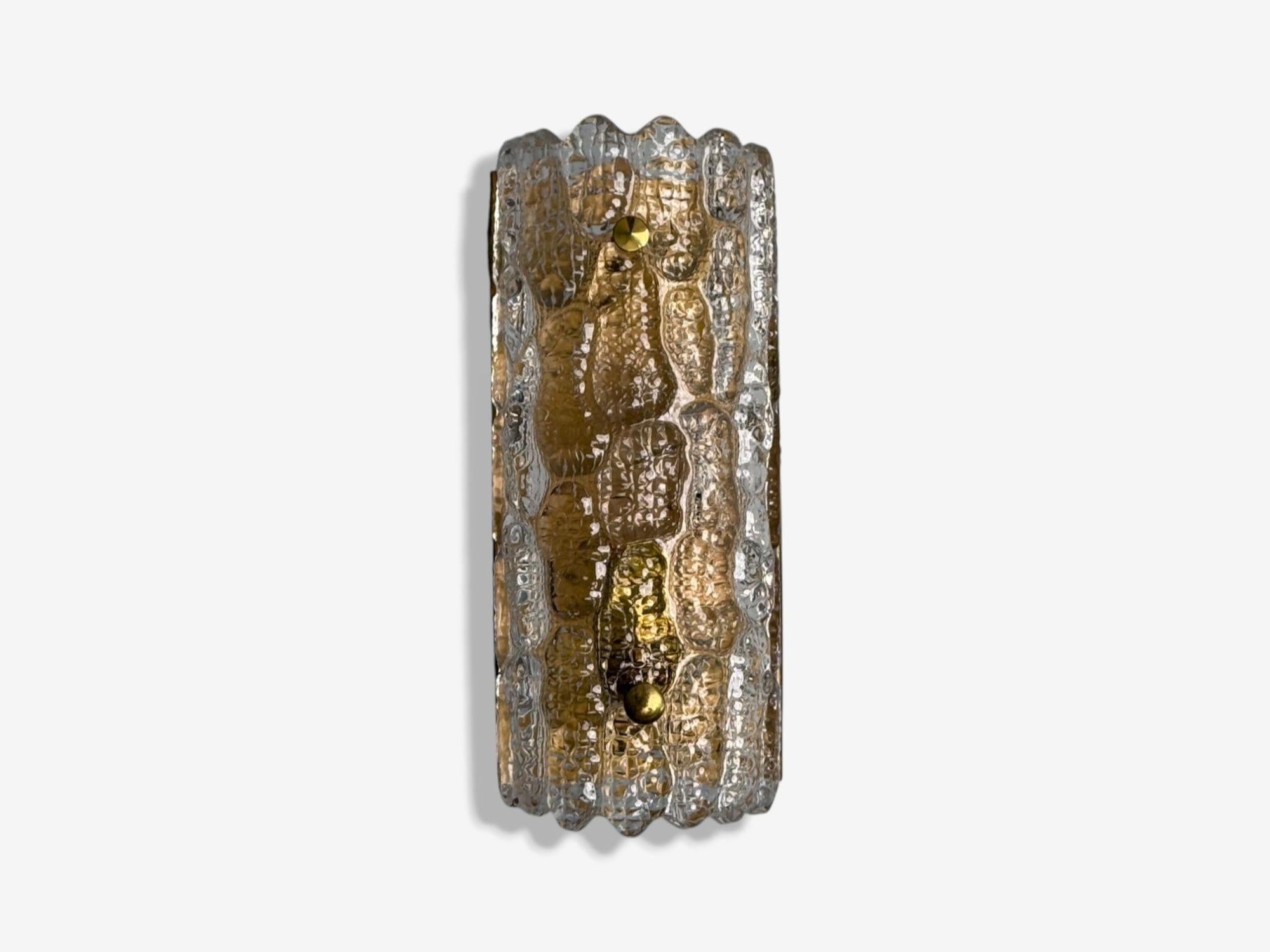 Mid-Century moderno Carl Fagerlund, Textured Glass, Brass, Wall Lights, Sweden, 1960s in vendita