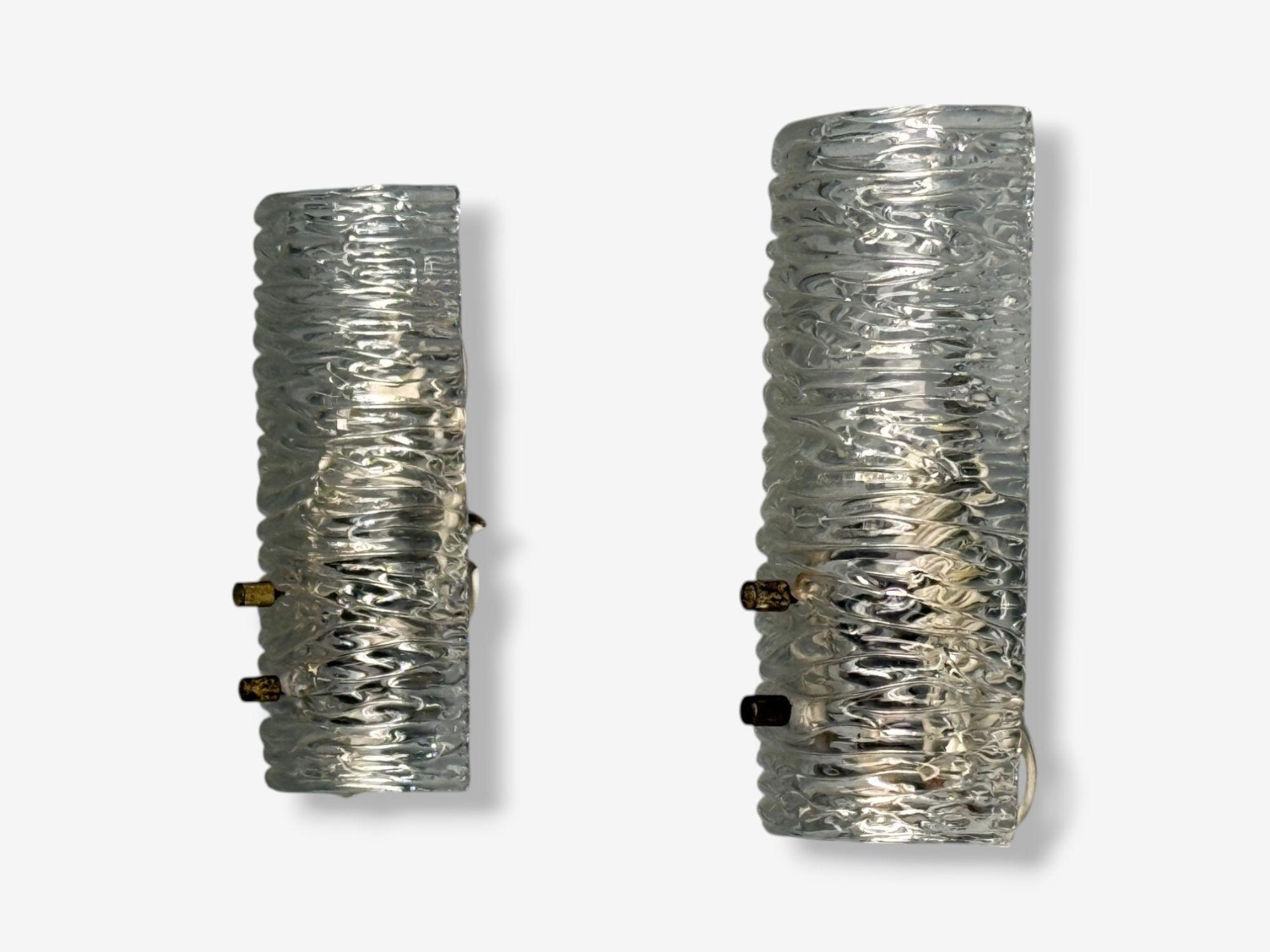 Swedish Carl Fagerlund, Textured Glass, Brass, Wall Lights, Sweden, 1960s For Sale
