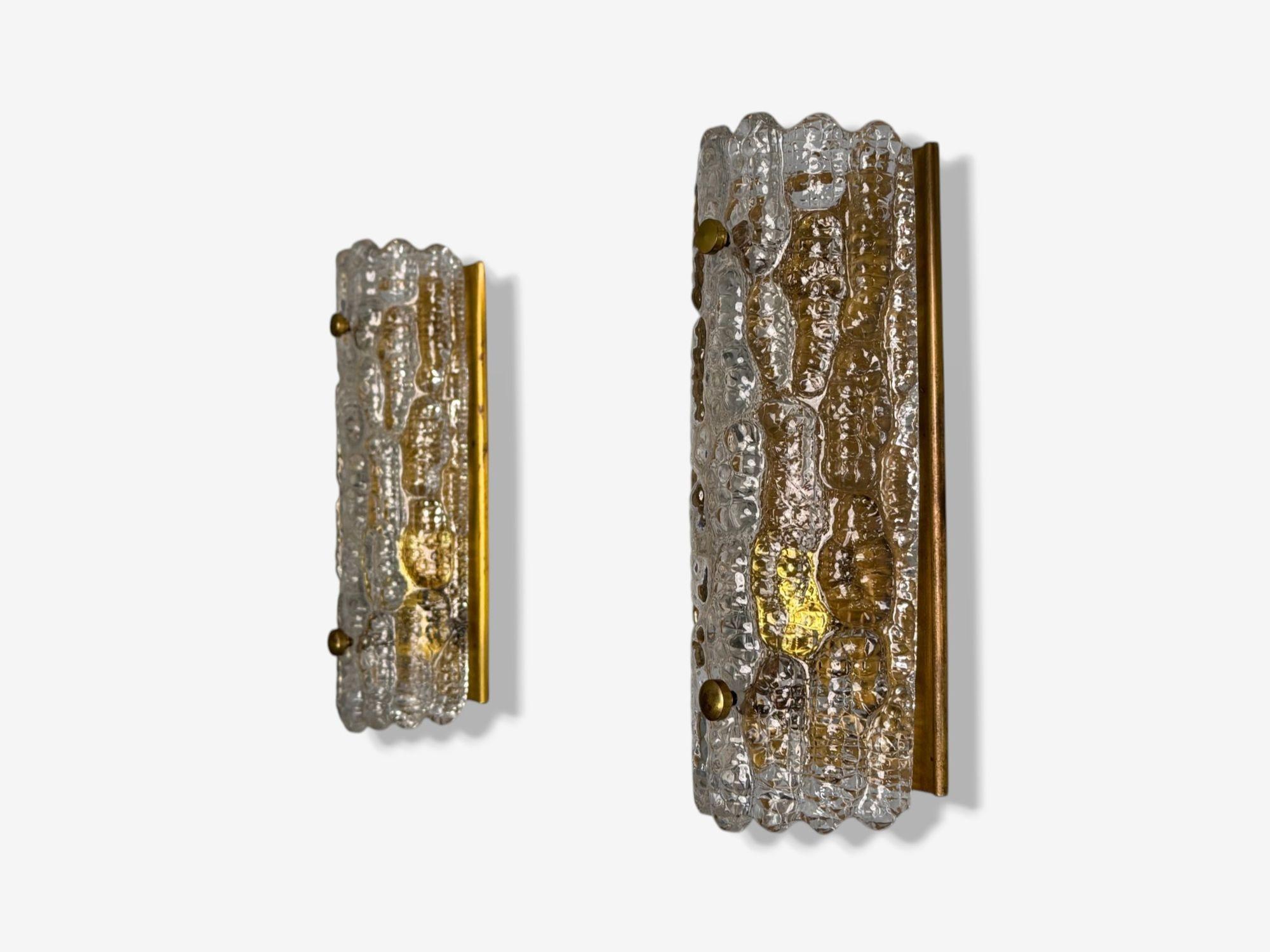 Carl Fagerlund, Textured Glass, Brass, Wall Lights, Sweden, 1960s In condizioni buone in vendita a Manhasset, NY