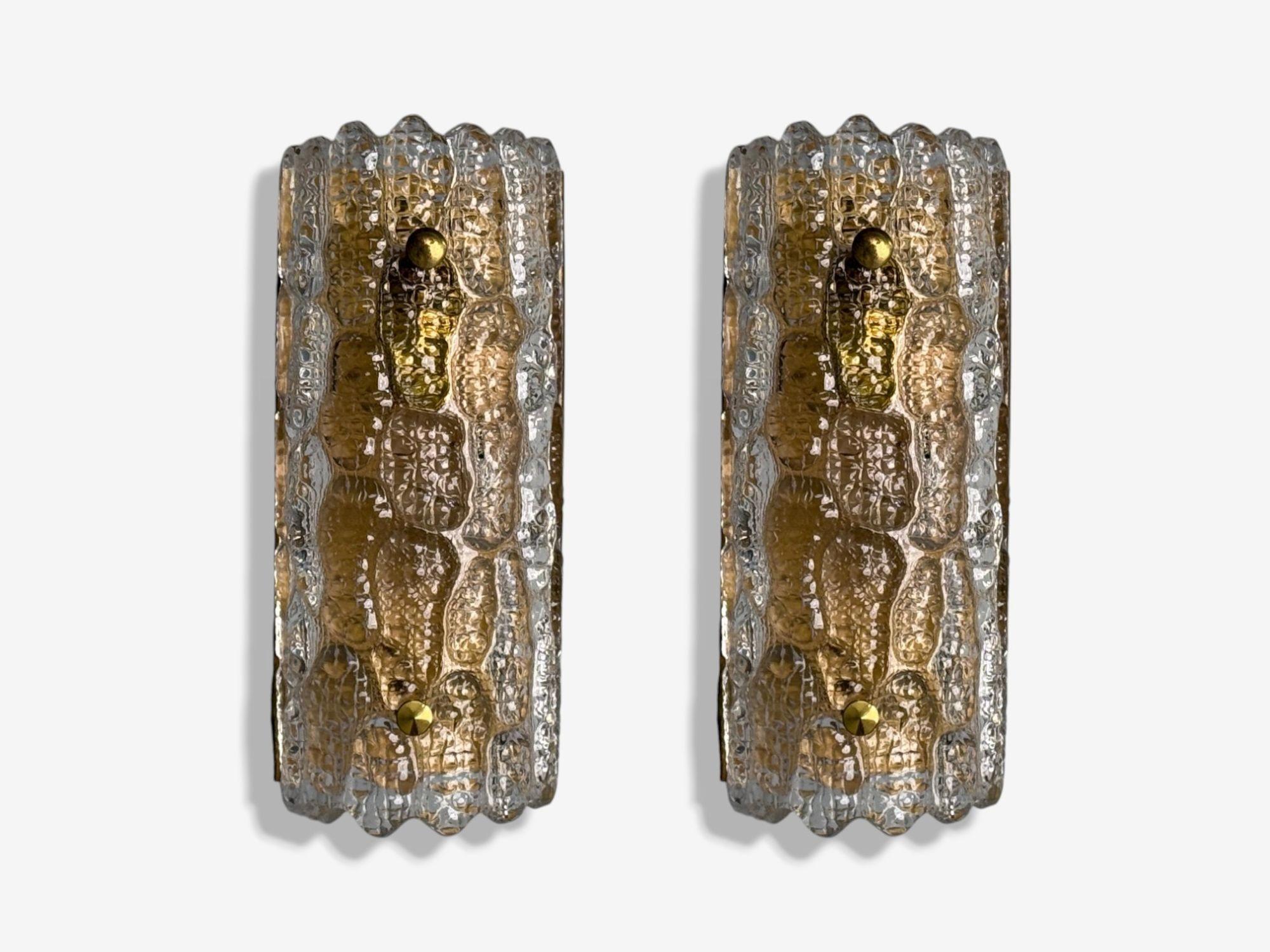 Metà XX secolo Carl Fagerlund, Textured Glass, Brass, Wall Lights, Sweden, 1960s in vendita