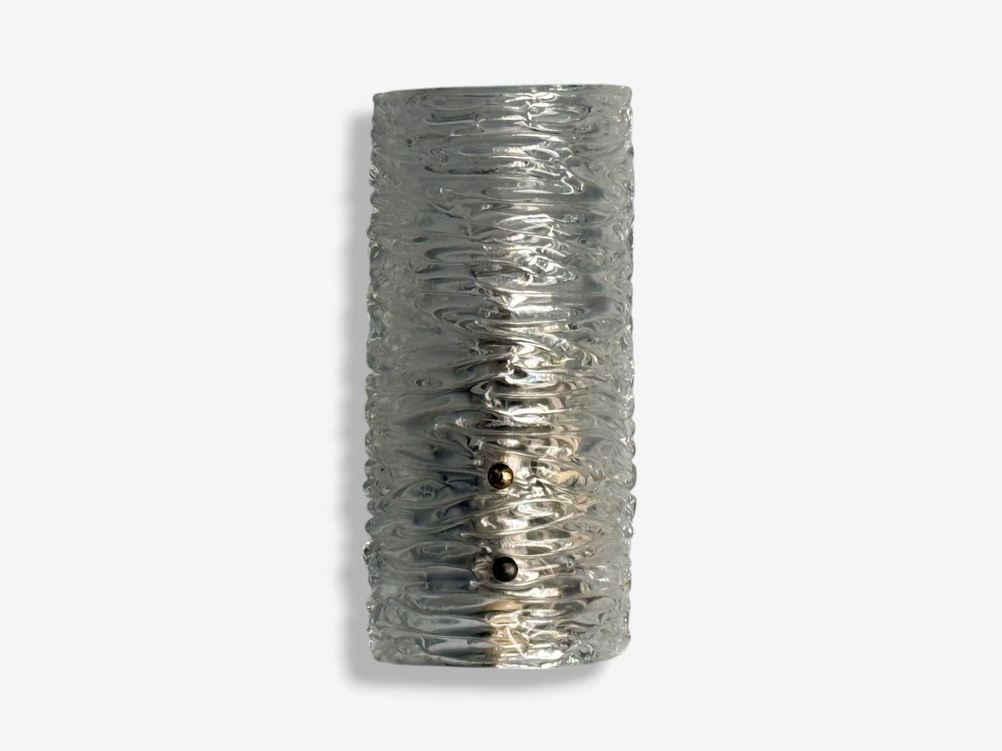 Mid-20th Century Carl Fagerlund, Textured Glass, Brass, Wall Lights, Sweden, 1960s For Sale
