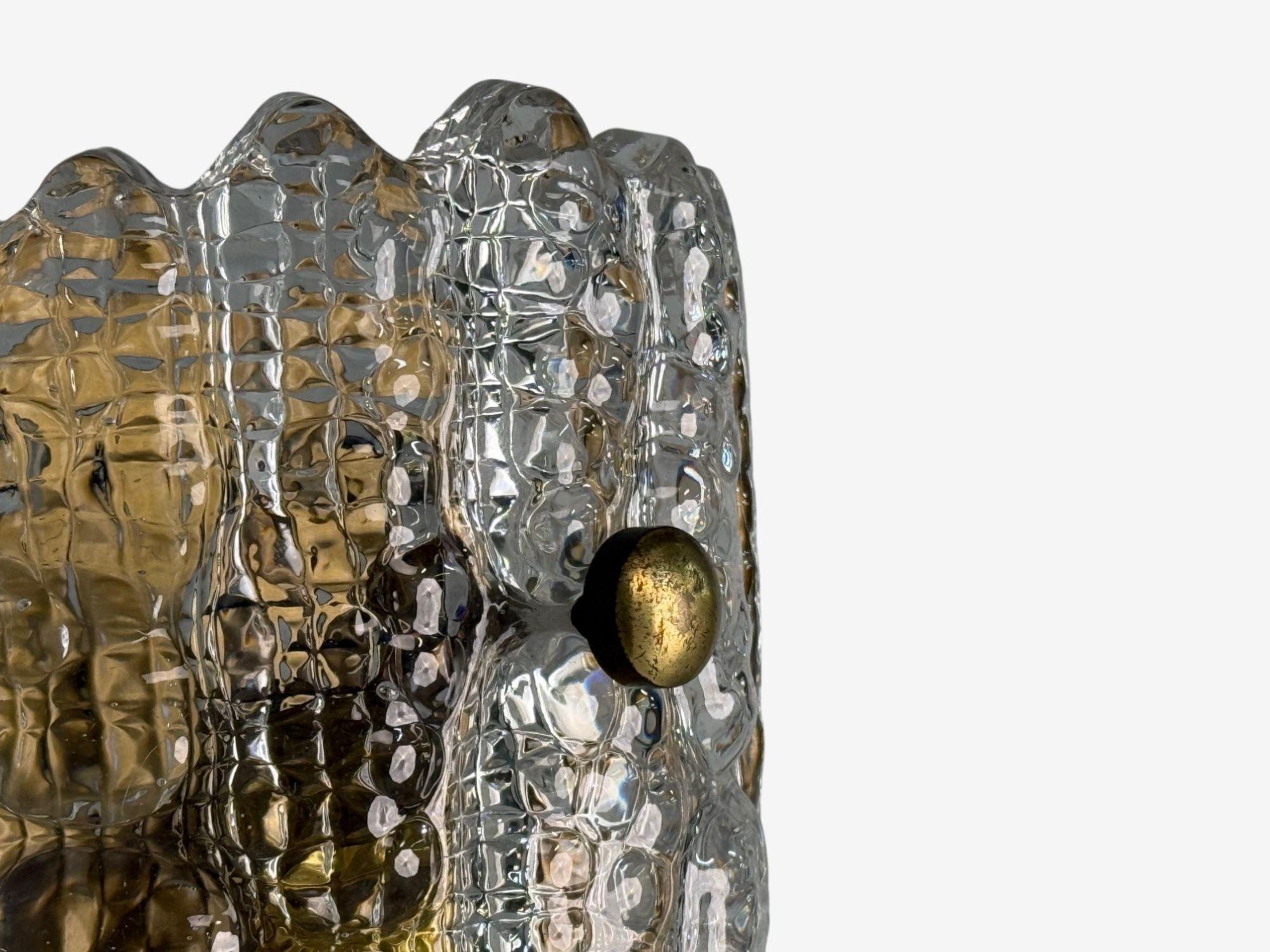 Ottone Carl Fagerlund, Textured Glass, Brass, Wall Lights, Sweden, 1960s in vendita