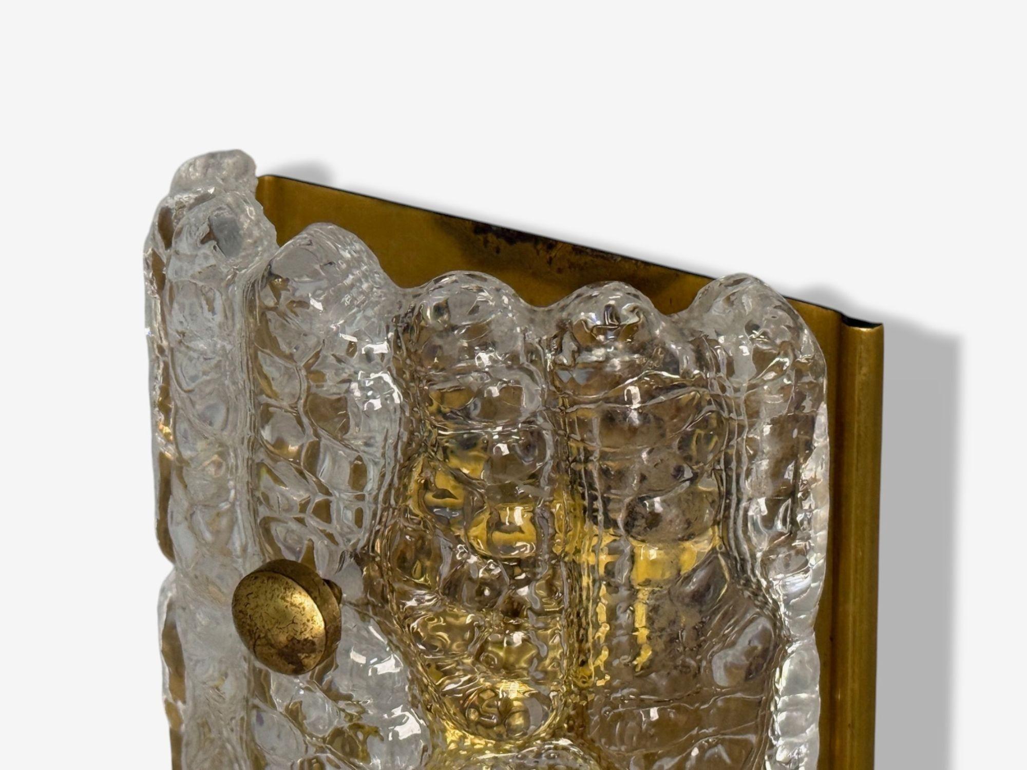 Carl Fagerlund, Textured Glass, Brass, Wall Lights, Sweden, 1960s in vendita 1