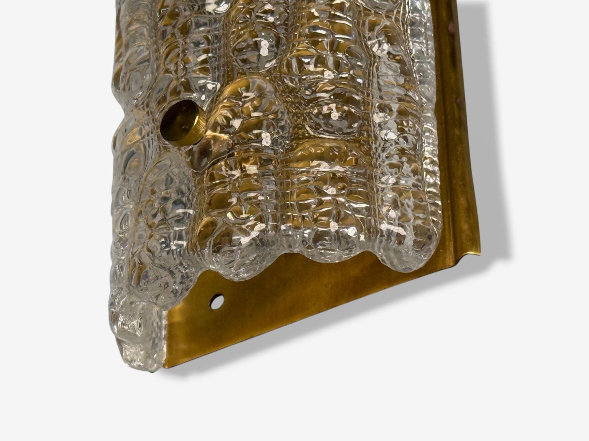 Carl Fagerlund, Textured Glass, Brass, Wall Lights, Sweden, 1960s in vendita 2