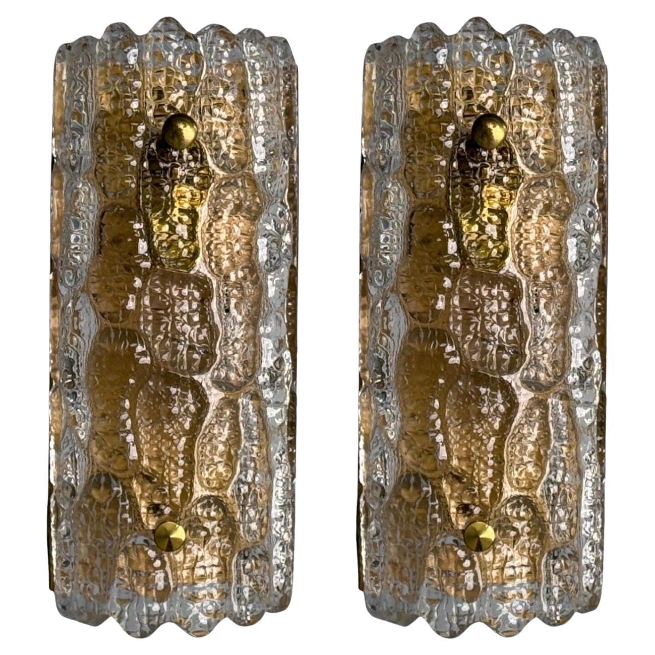 Carl Fagerlund, Textured Glass, Brass, Wall Lights, Sweden, 1960s