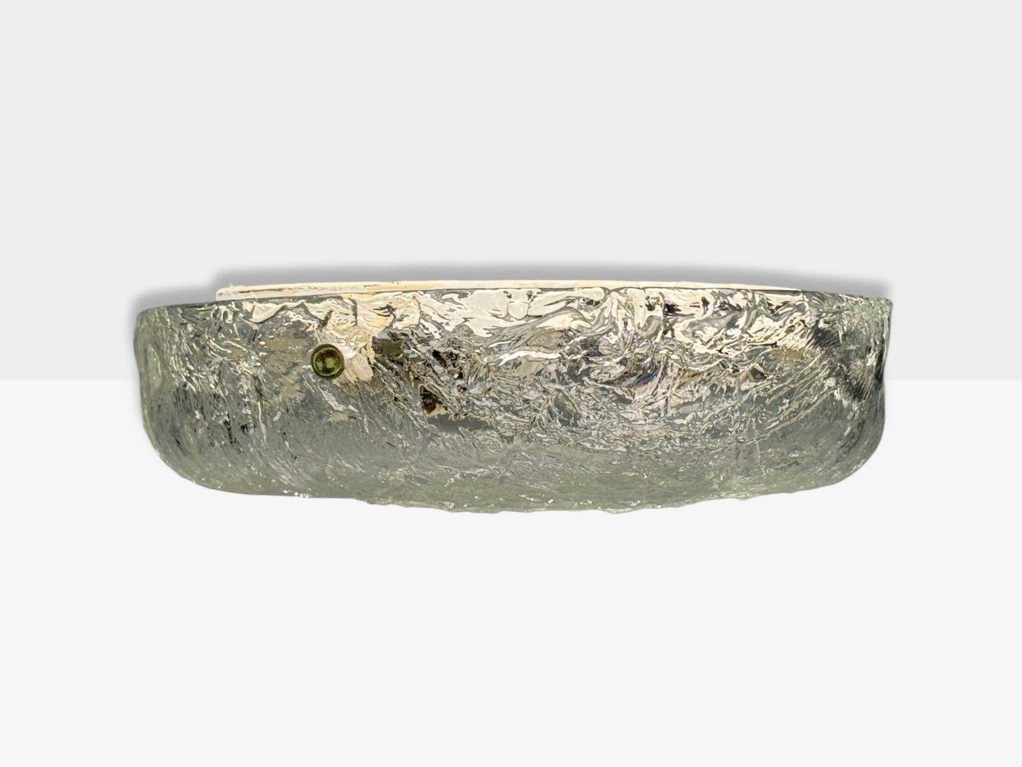 Mid-Century Modern Carl Fagerlund, Textured Glass, Nickel, Flush Mount Fixture, Sweden, 1950s For Sale
