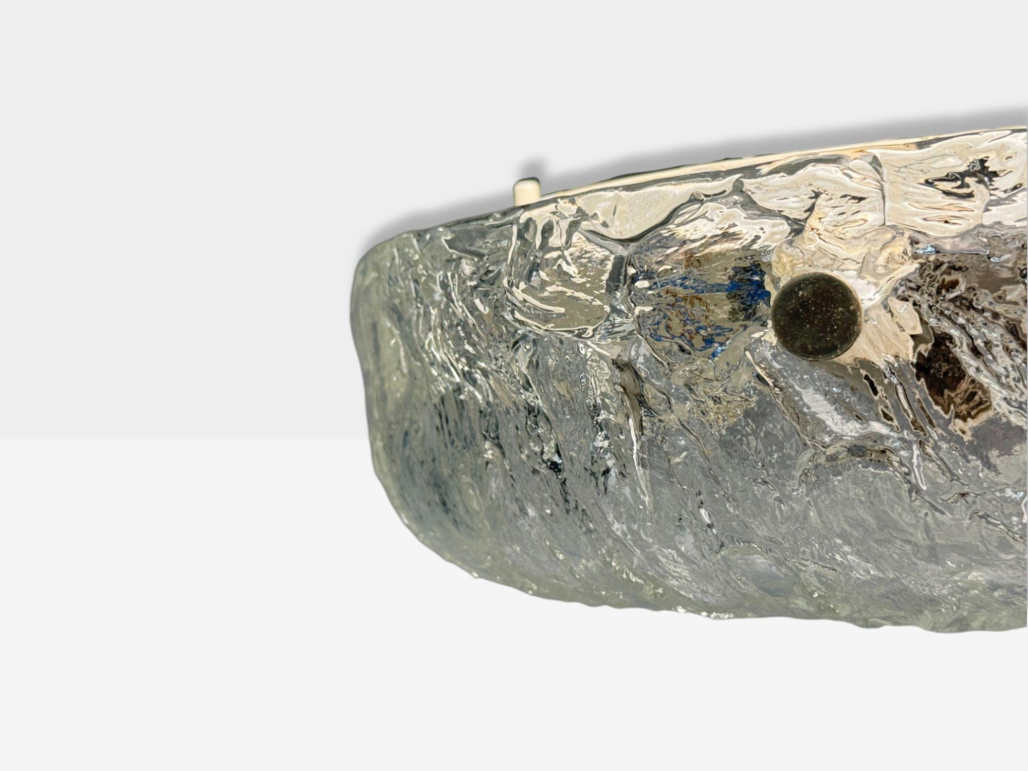 Metà XX secolo Carl Fagerlund, Textured Glass, Nickel, Flush Mount Fixtures, Sweden, 1950s in vendita