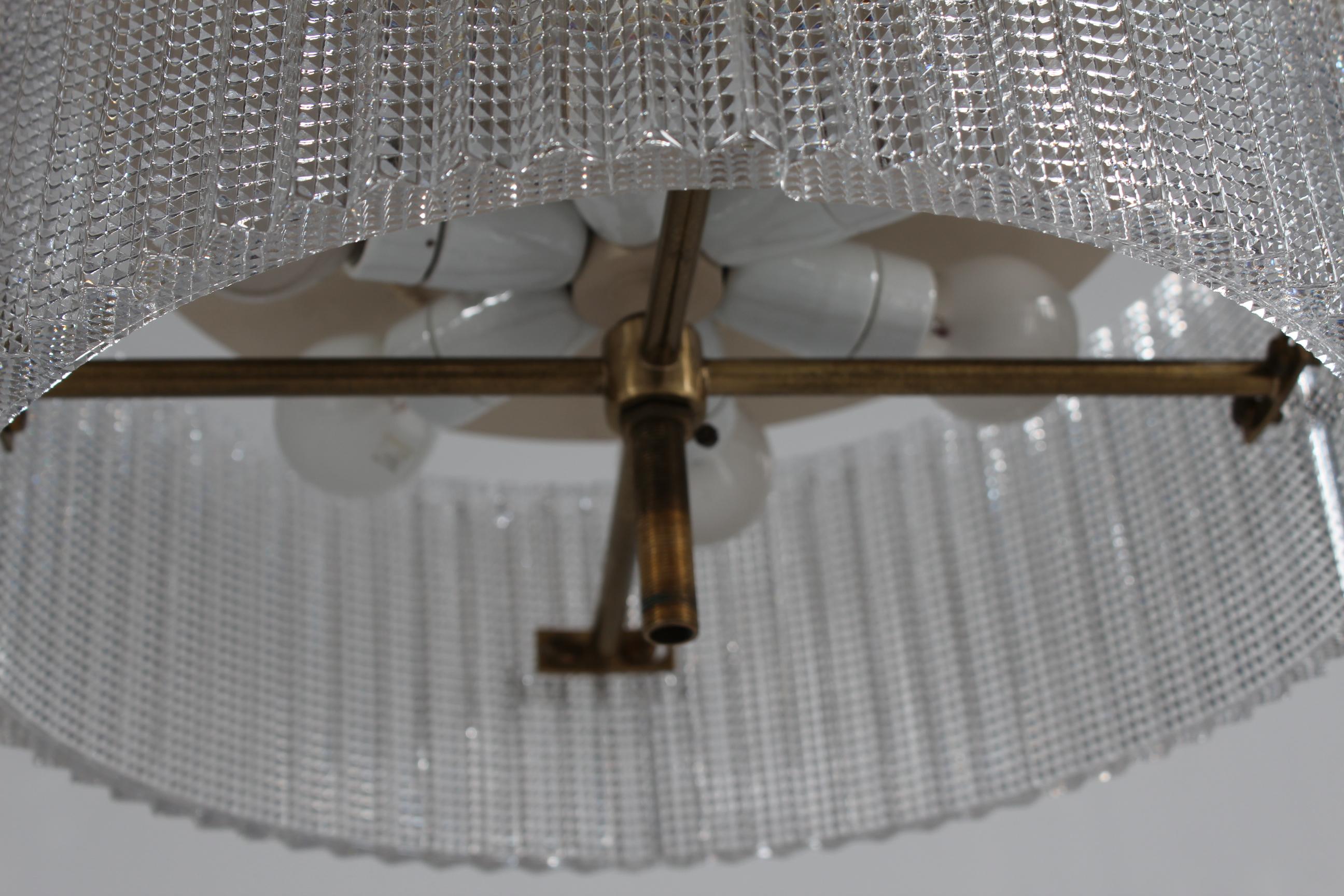 Brass Carl Fagerlund Vintage Ceiling Lamp/Chandelier of Glass by Orrefors Sweden, 1960 For Sale