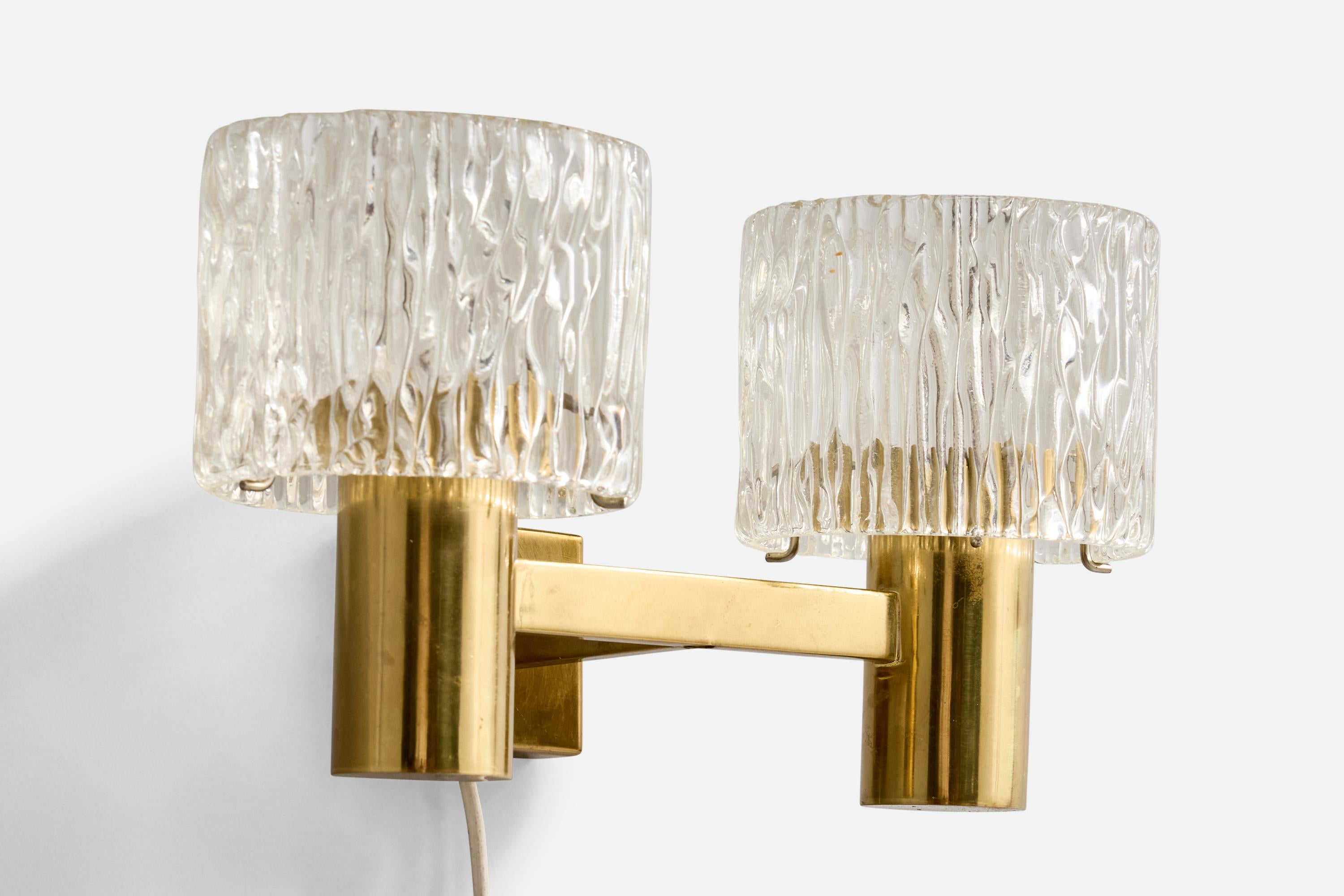 Mid-Century Modern Carl Fagerlund, applique murale, laiton, verre, Suède, années 1960 en vente