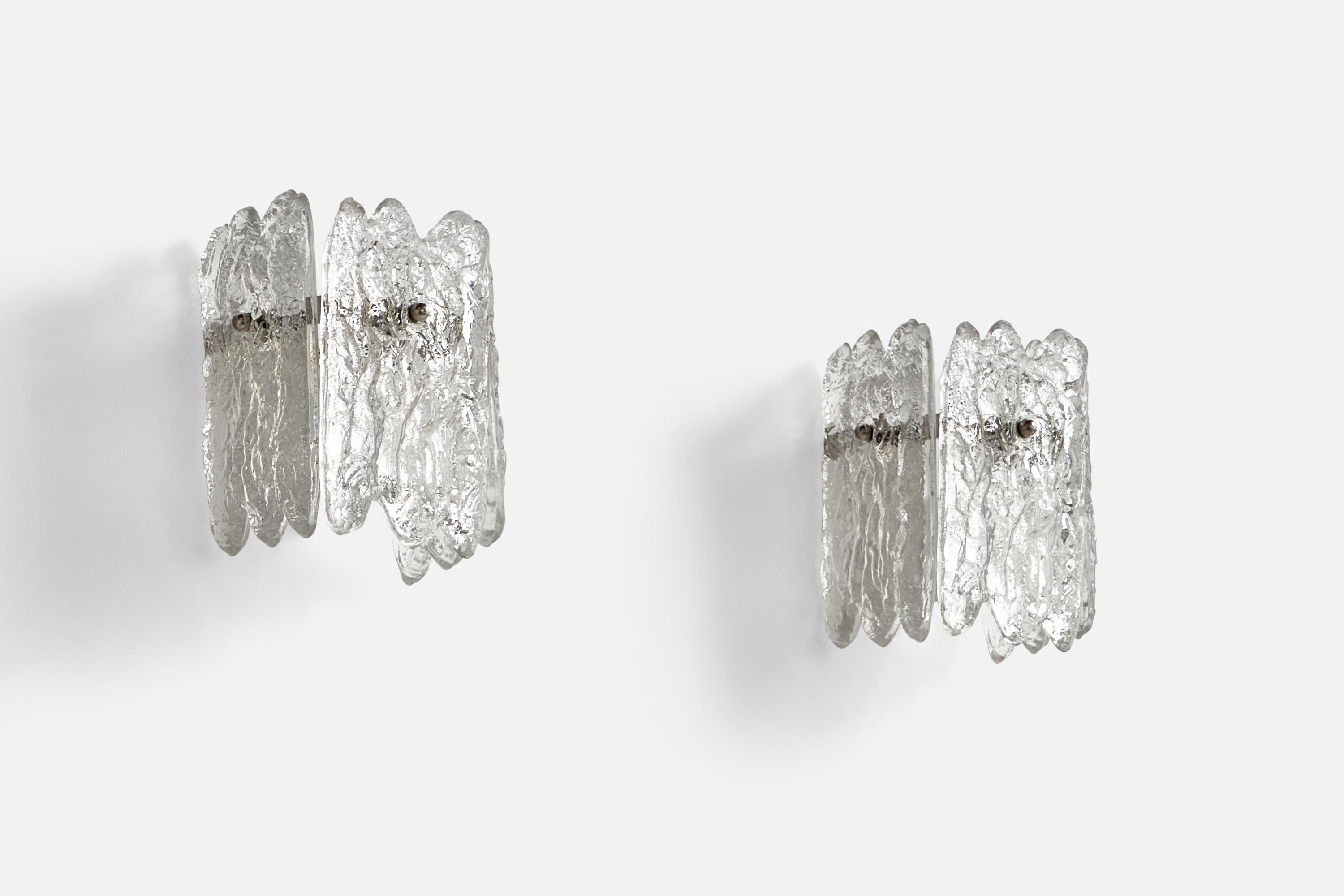 Mid-Century Modern Carl Fagerlund, Wall Lights, Glass, Metal, Sweden, 1950s For Sale