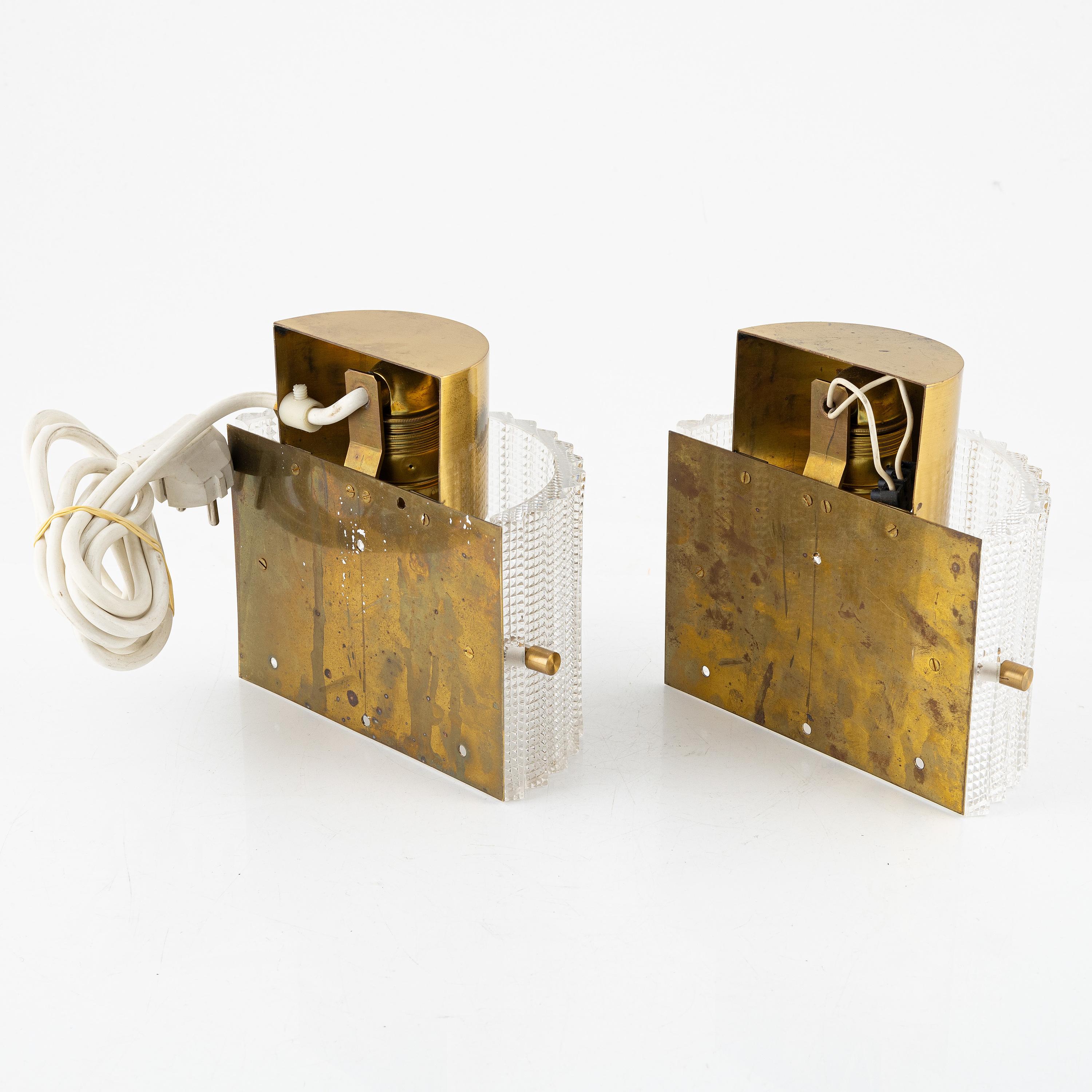 Mid-Century Modern Carl Fagerlund  wall lights Glass and Brass for Orrefors Sweden 1960 For Sale
