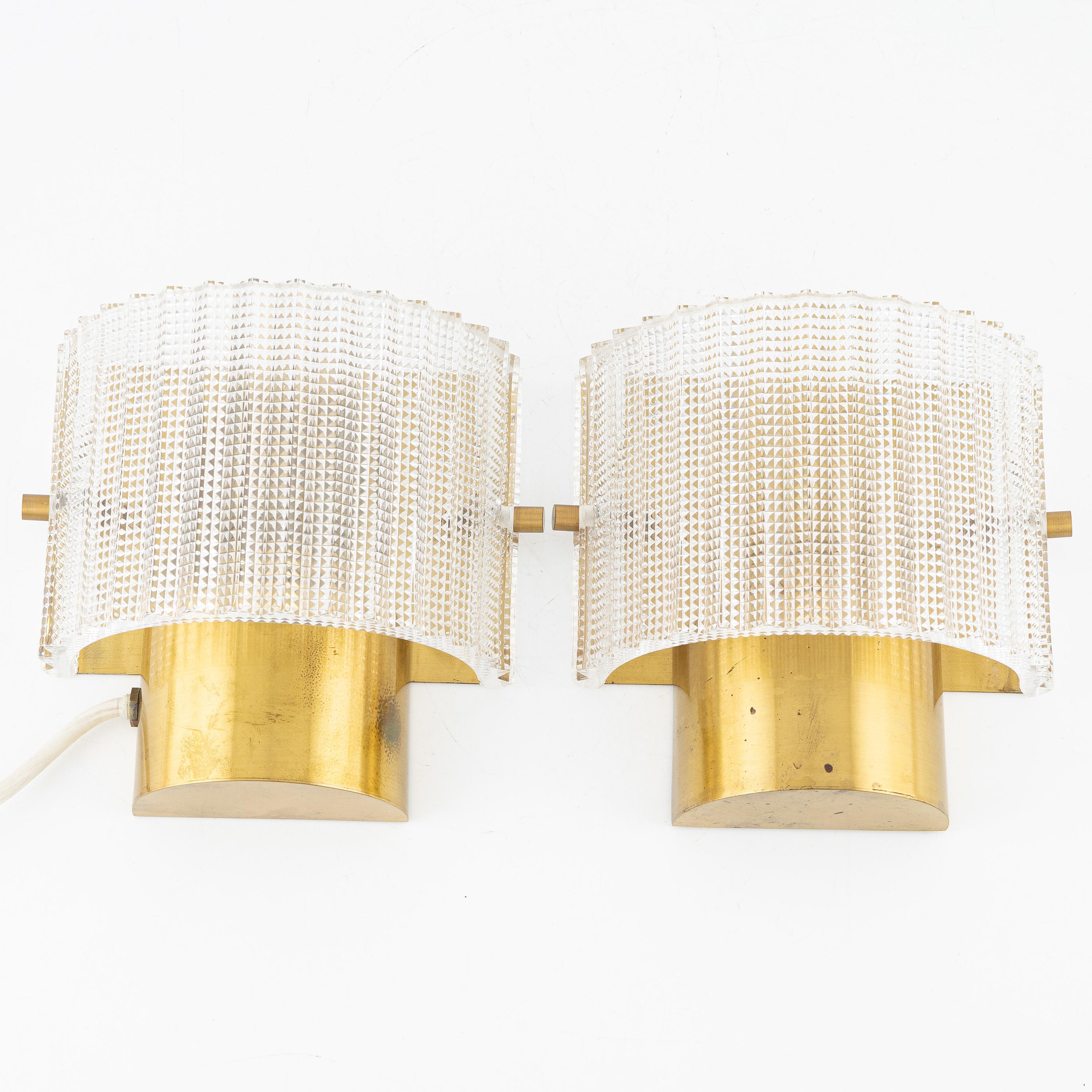 Swedish Carl Fagerlund  wall lights Glass and Brass for Orrefors Sweden 1960 For Sale