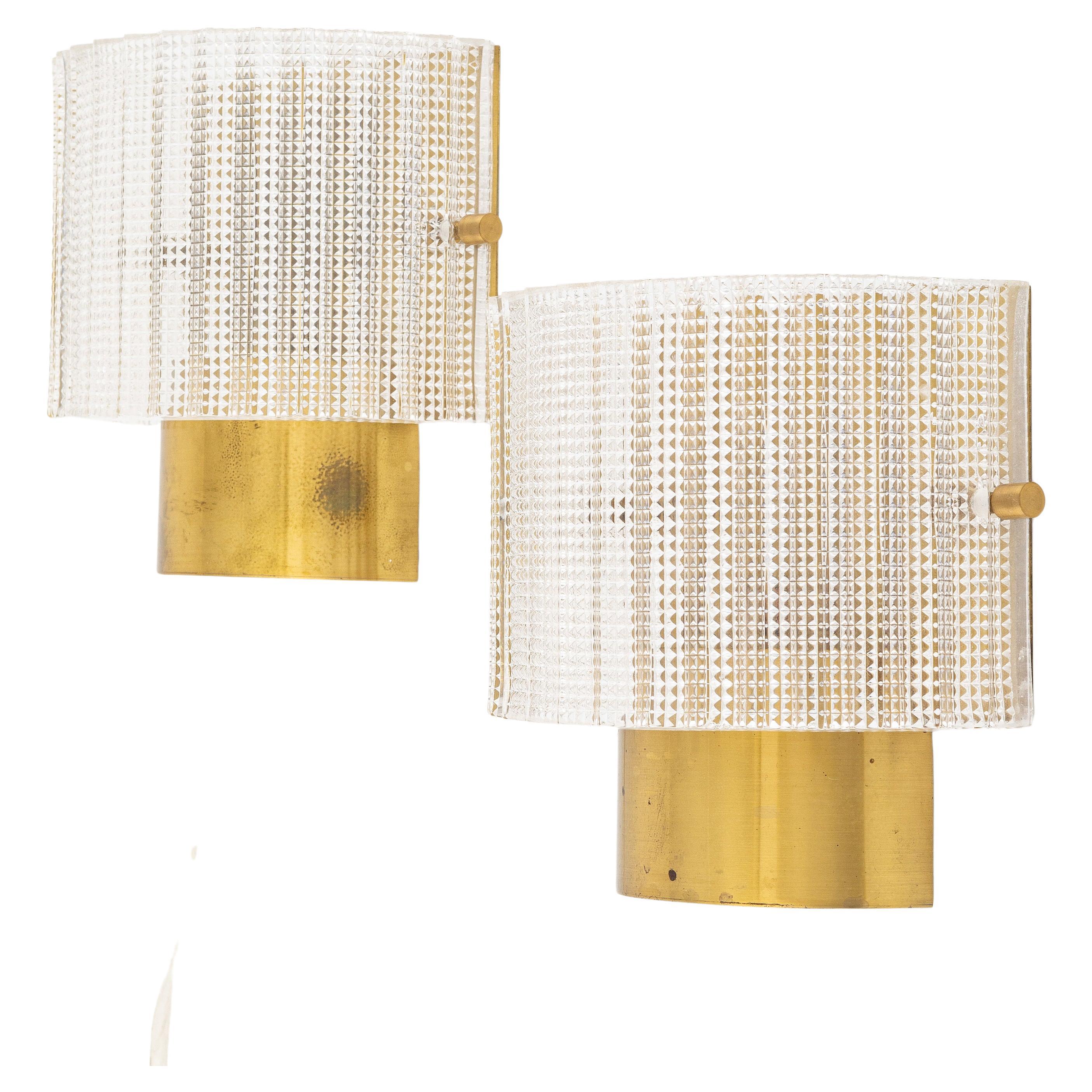 Carl Fagerlund  wall lights Glass and Brass for Orrefors Sweden 1960 For Sale