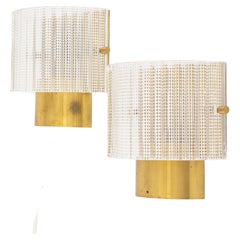 Carl Fagerlund  wall lights Glass and Brass for Orrefors Sweden 1960