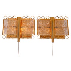 Applique Carl Fagerlund, lampade in vetro e ottone di Orrefors, Svezia