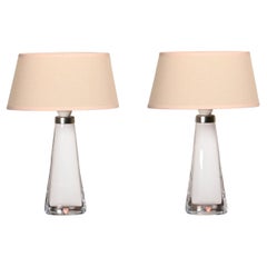 Carl Fagerlund white glass table lamps for Orrefors, Sweden
