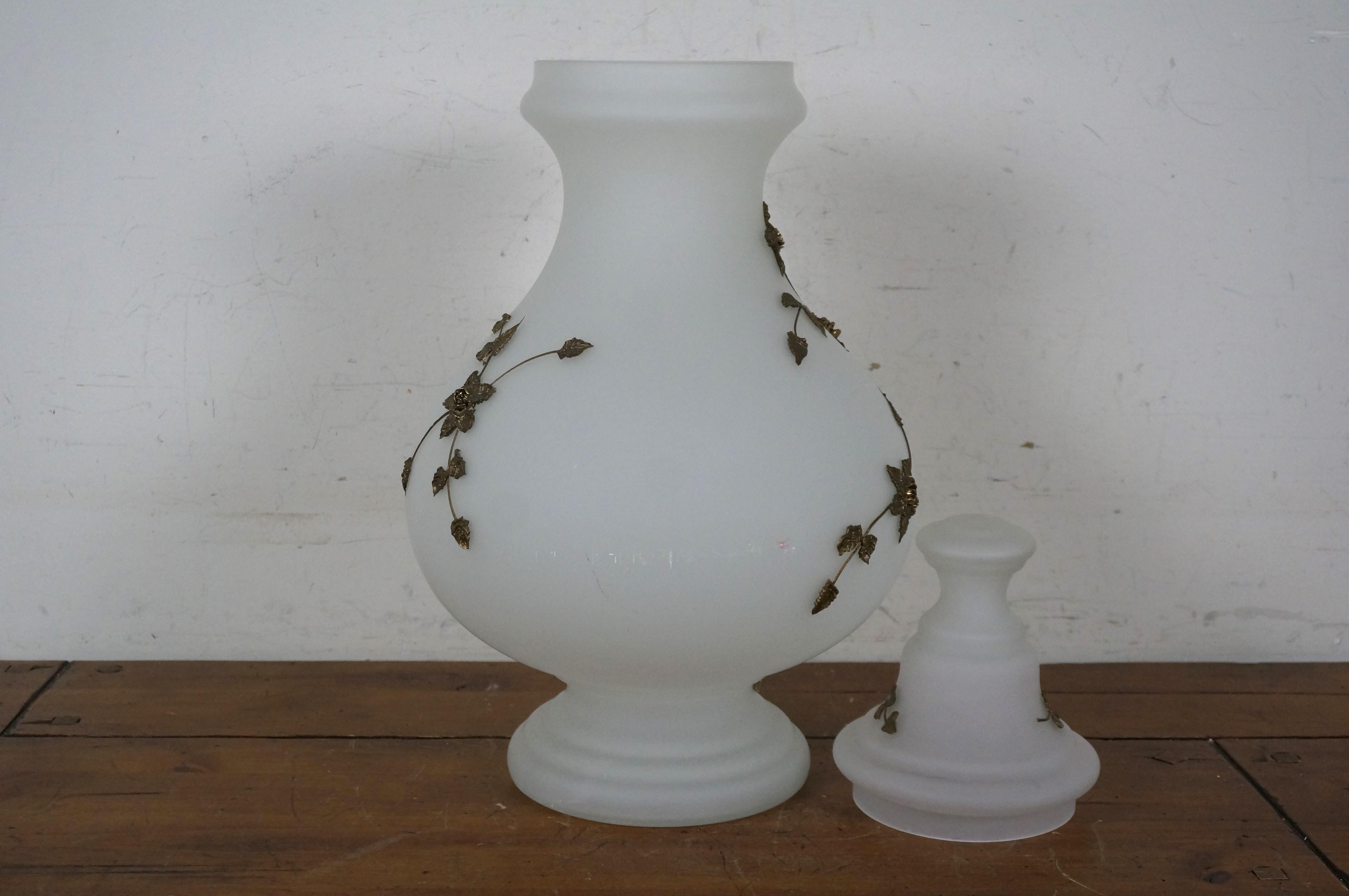 Carl Falkenstein Vaso ornamentale in vetro smerigliato e bronzo della metà del secolo scorso 21