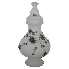 Carl Falkenstein Mid Century Frosted Glass & Bronze Floral Vase Urn Jar 21"