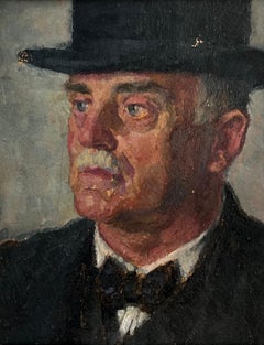 Mid 20th Century Portrait of a Man in a Bowler Hat Framed Oil Painting