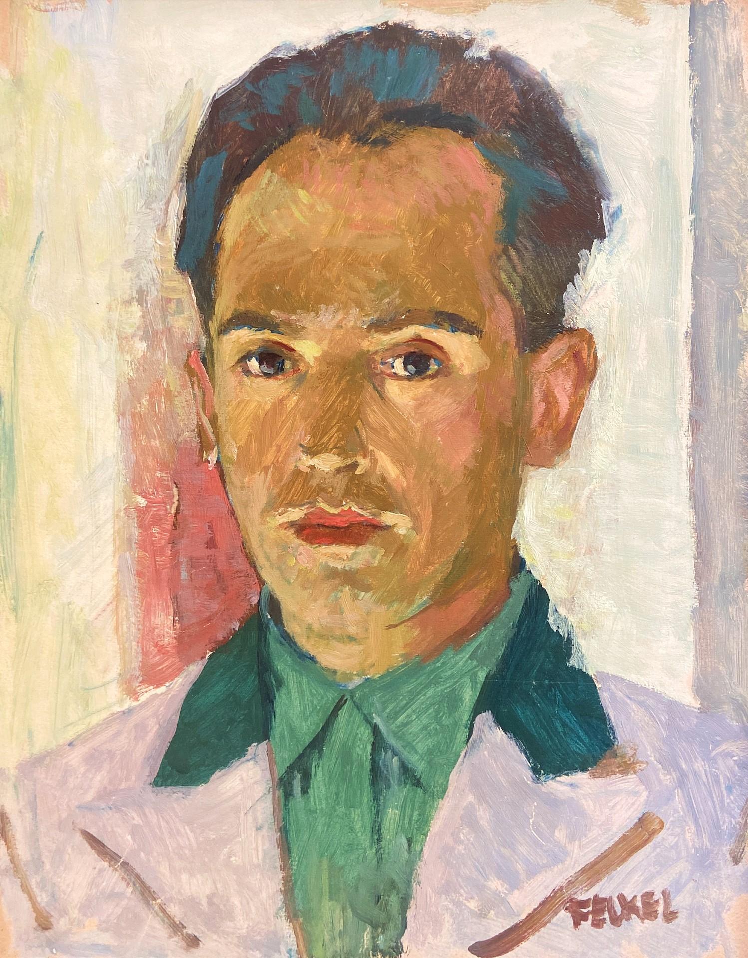 Carl Felkel Portrait Painting - Self Portrait, 20th Century Jewish Artist Oil Painting