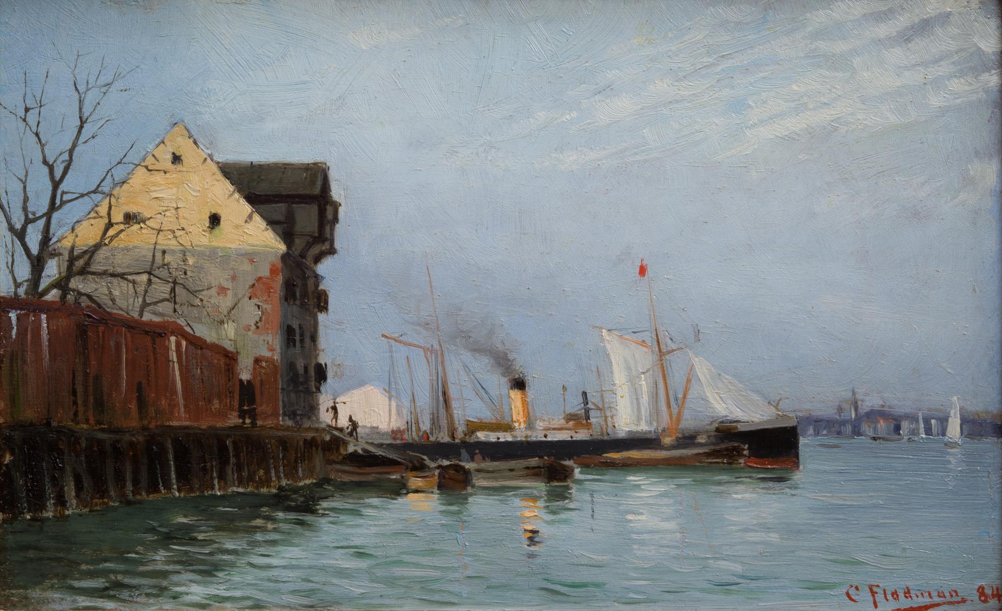 Una escena portuaria de 1884 - Painting de Carl Flodman
