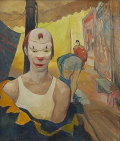 Prepararsi allo spettacolo, scena di circo con clown