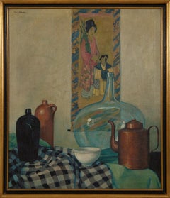 Large Table Still Life, Copper and Glass Jug, Cleveland School Artist