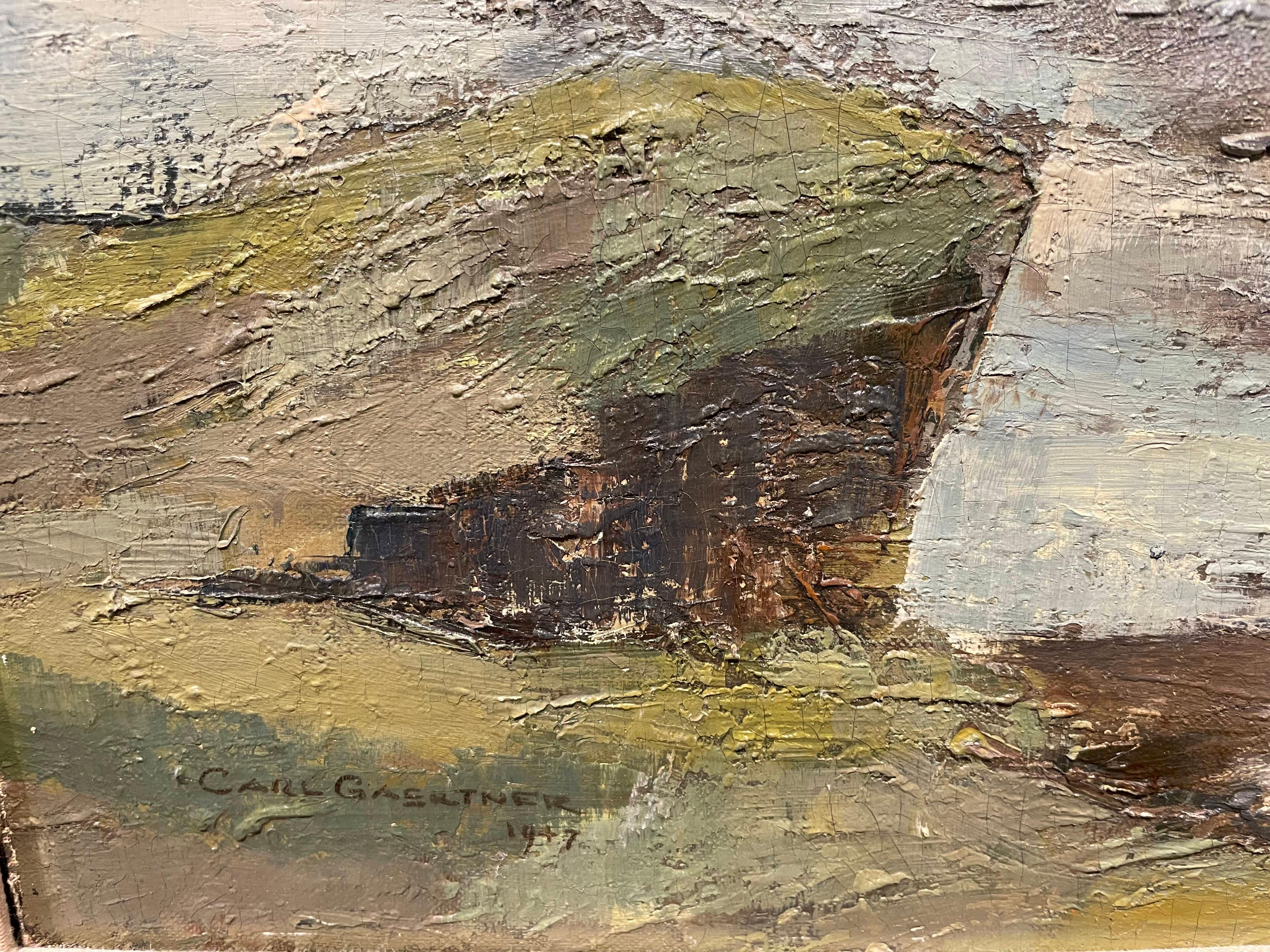 Rocky Cove, Landschaft/ Meereslandschaft des Künstlers der Cleveland School, Mitte des 20. Jahrhunderts im Angebot 3