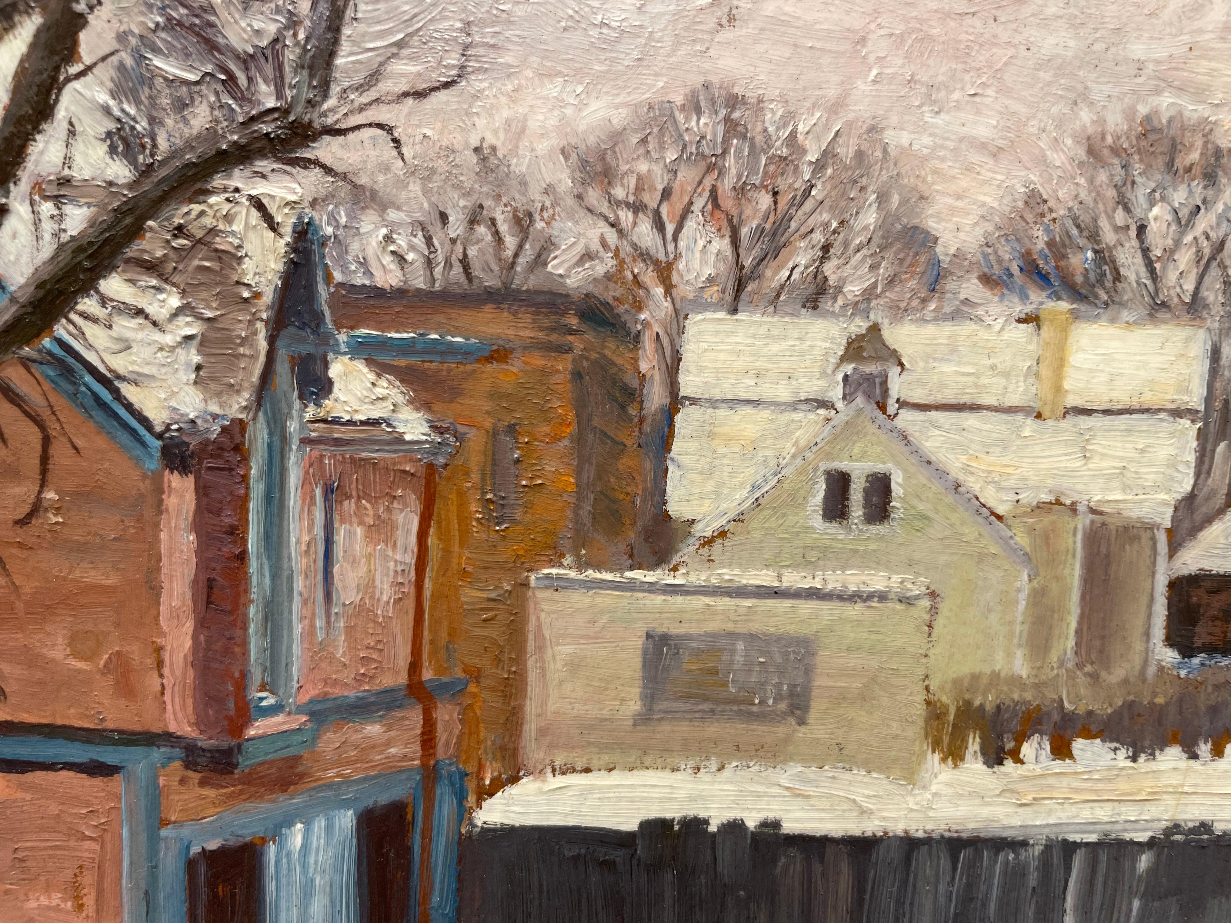Coqs d'hiver, paysage de jardin, scène américaine, artiste de l'école de Cleveland en vente 6