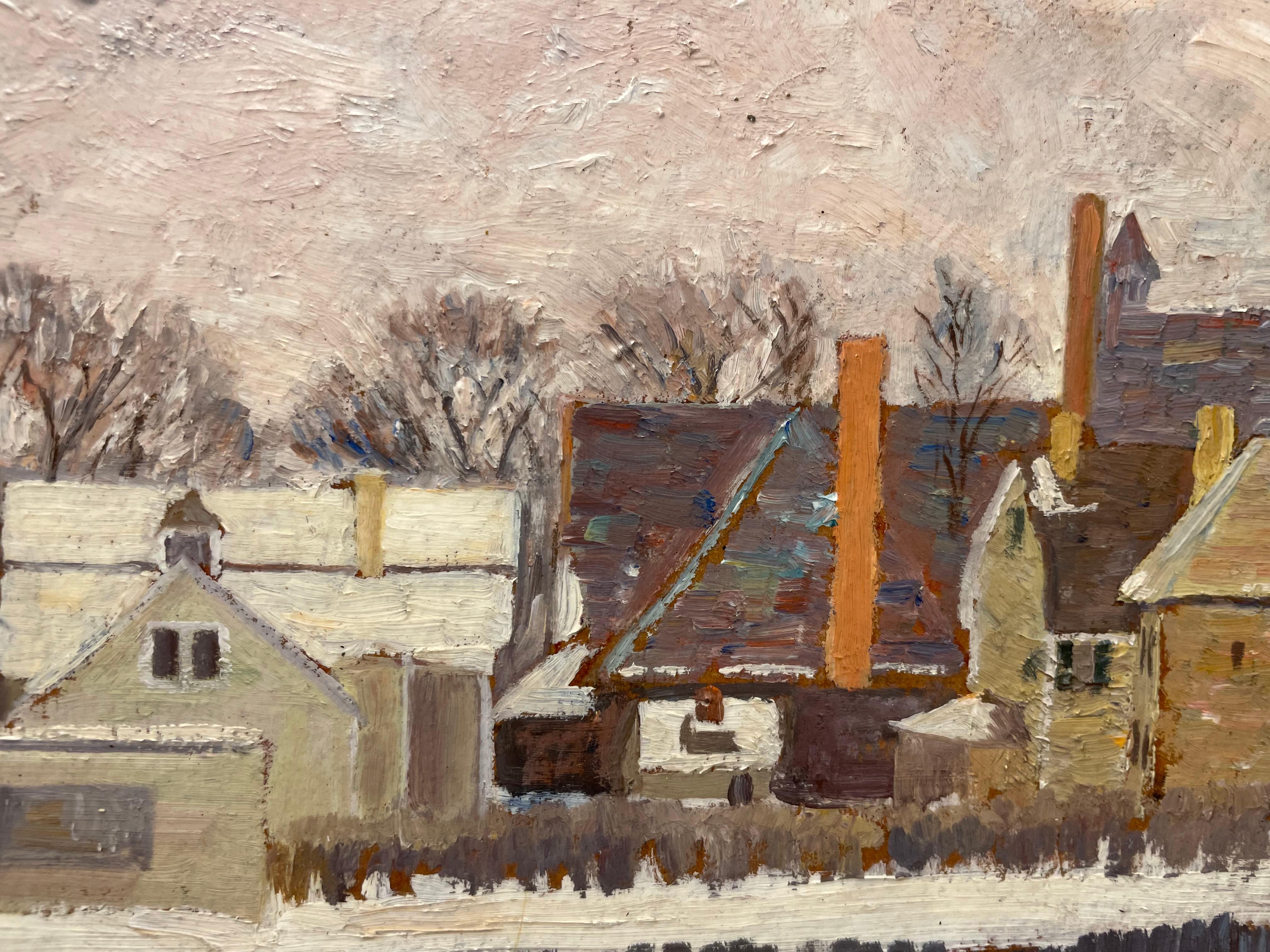 Coqs d'hiver, paysage de jardin, scène américaine, artiste de l'école de Cleveland en vente 7