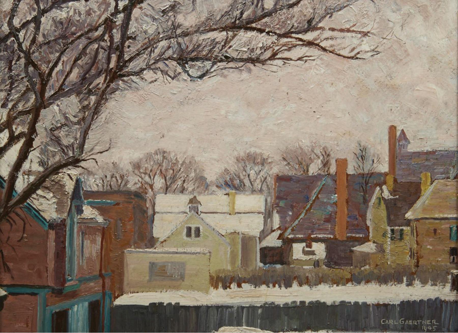 Winterböcke, Gartenlandschaft, amerikanische Szene, Cleveland School Artist, Cleveland School – Painting von Carl Frederick Gaertner