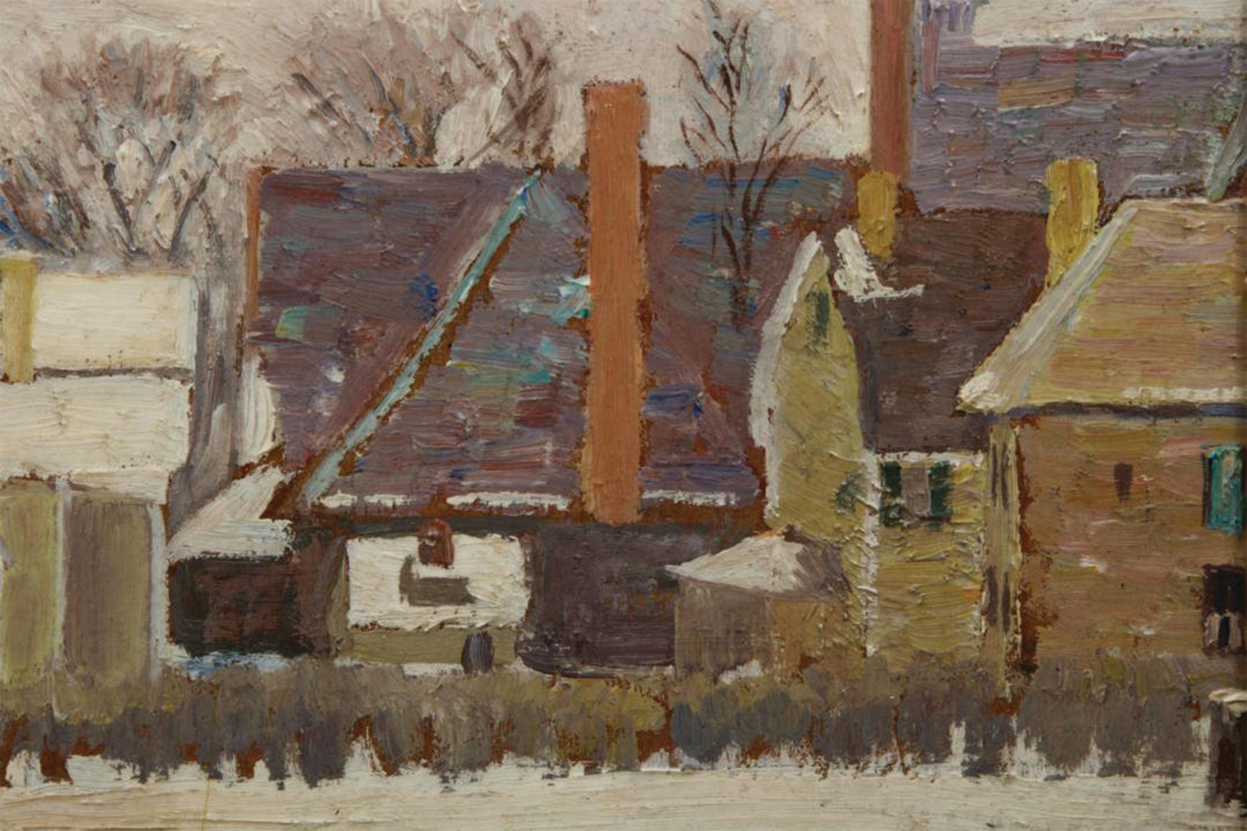 Winterböcke, Gartenlandschaft, amerikanische Szene, Cleveland School Artist, Cleveland School (Braun), Figurative Painting, von Carl Frederick Gaertner