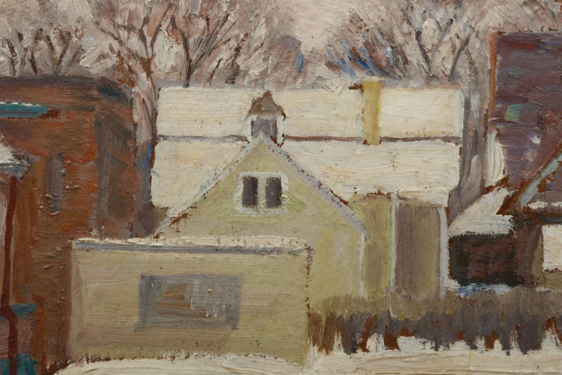 Carl Frederick Gaertner (Amerikaner, 1898-1952)
Winterdächer, 1945
Öl auf Karton
Signiert und datiert unten rechts
9,5 x 13 Zoll
17 x 20,5 Zoll, gerahmt

Carl Gaertner war einer der größten Maler, die aus der Cleveland School hervorgingen. Am 18.