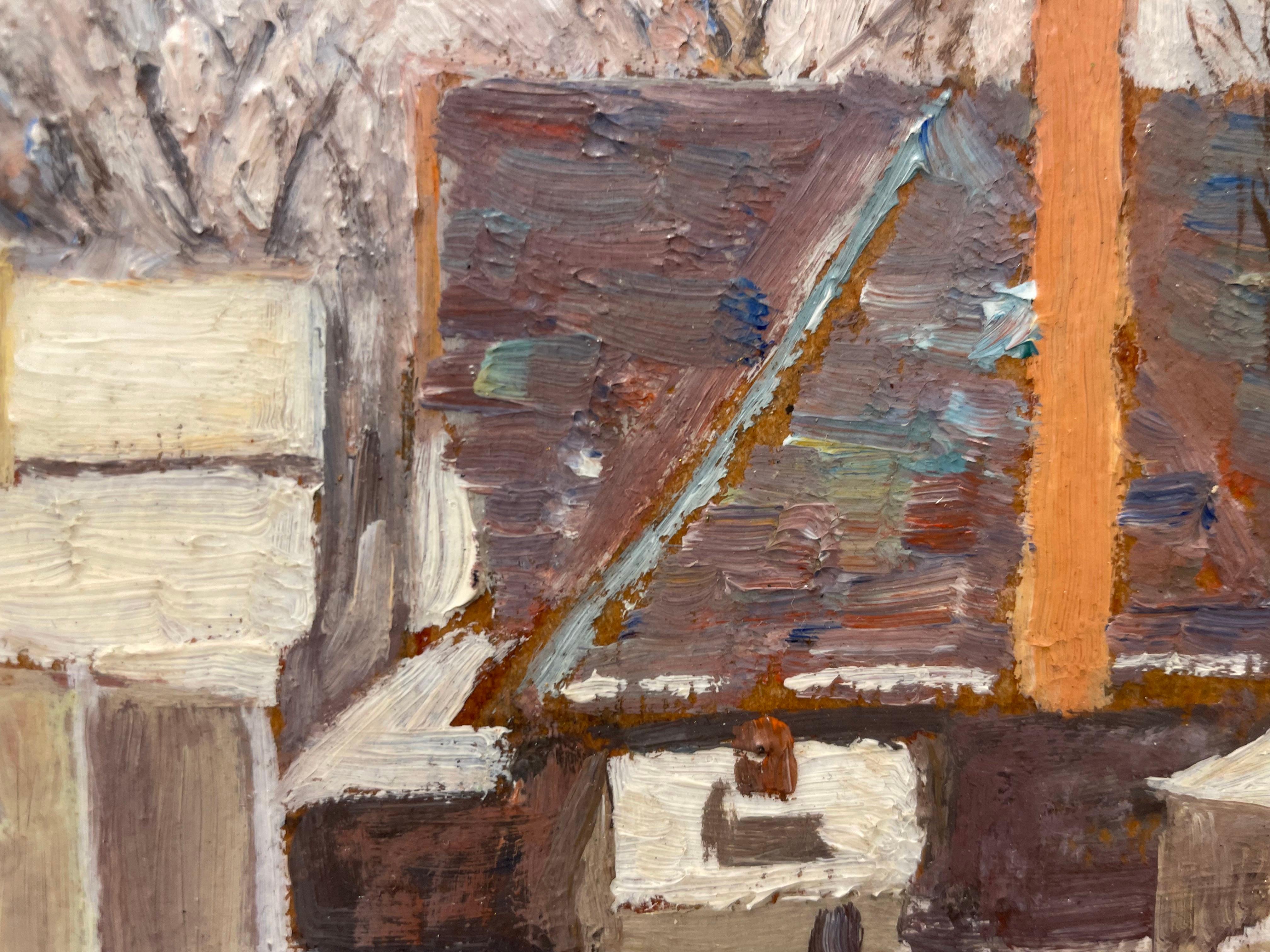 Coqs d'hiver, paysage de jardin, scène américaine, artiste de l'école de Cleveland en vente 4
