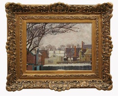 Tejados de invierno, paisaje de patio trasero, escena americana Artista de la Escuela de Cleveland