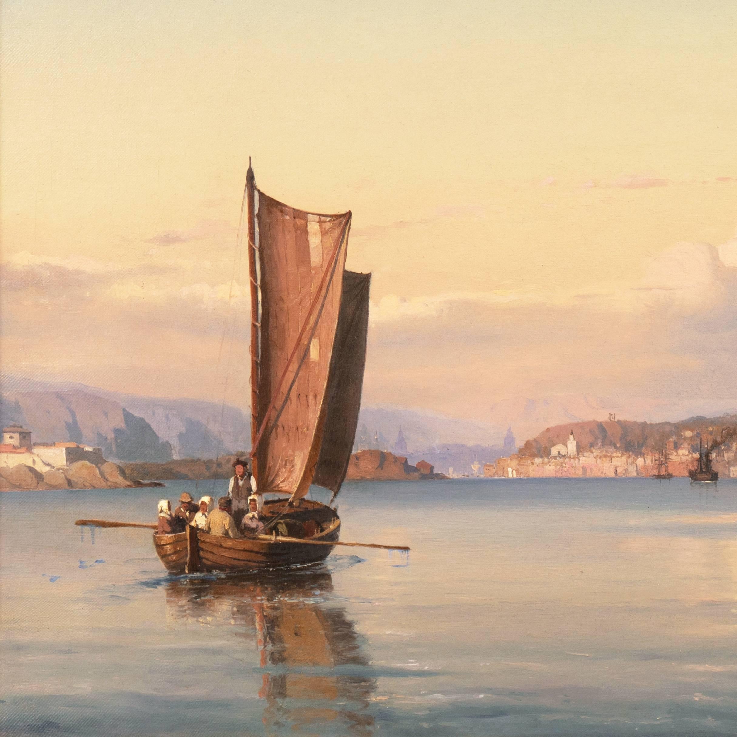 'A Three-Masted Frigate off Capri', 19th Century Seascape, Royal Naval Museum   - Realist Painting by Carl Frederik Sørensen