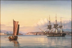 Fragata de tres mástiles frente a Capri", paisaje marino del siglo XIX, Museo Naval Real