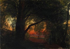 Carl Frederik Aagaard, Sunset over Dyrehaven. Signed.