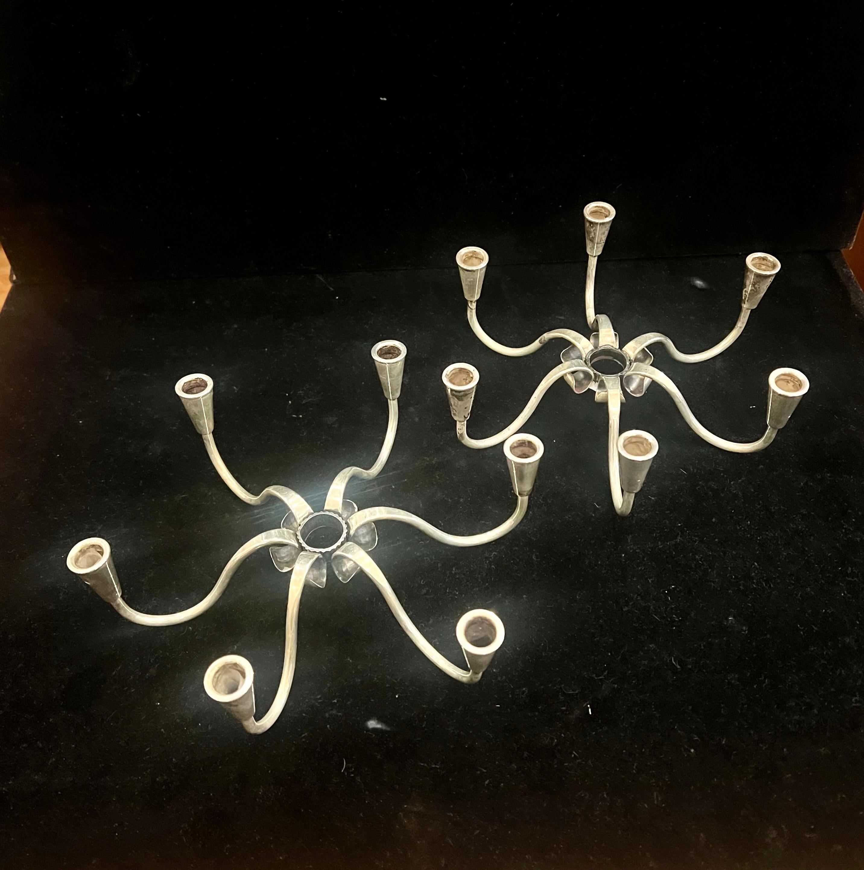 XX secolo Carl Frederik Christiansen Portacandele in argento Danimarca Set moderno danese in vendita