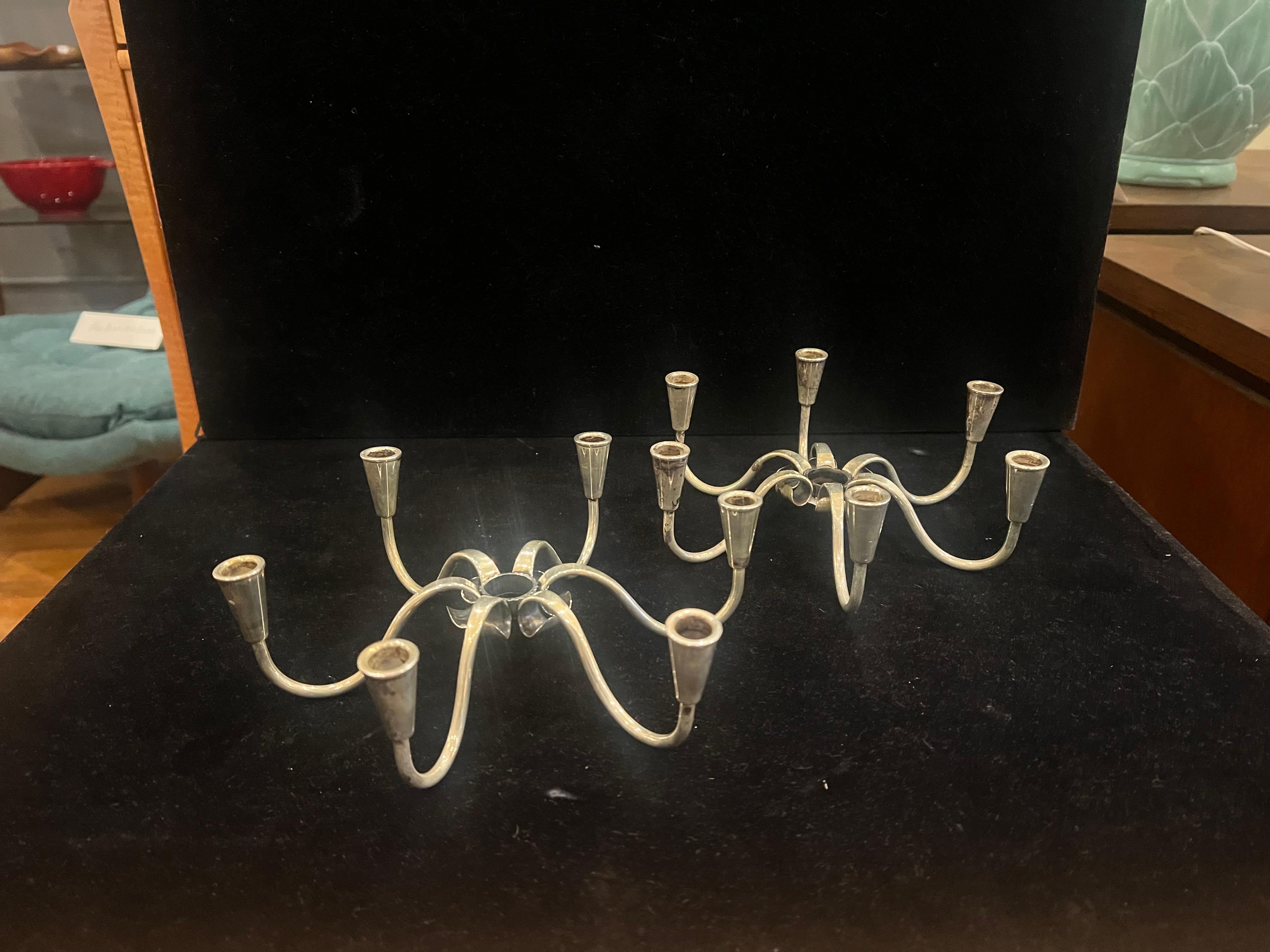 Placcato argento Carl Frederik Christiansen Portacandele in argento Danimarca Set moderno danese in vendita