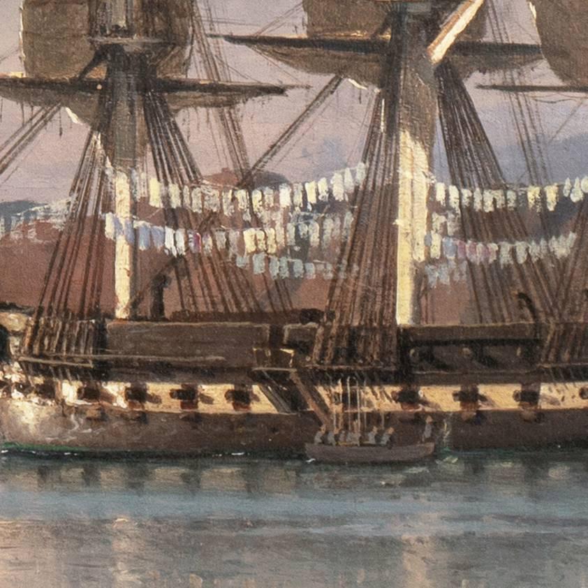 'A Three-Masted Frigate off Capri', 19th Century Seascape, Royal Naval Museum For Sale 6