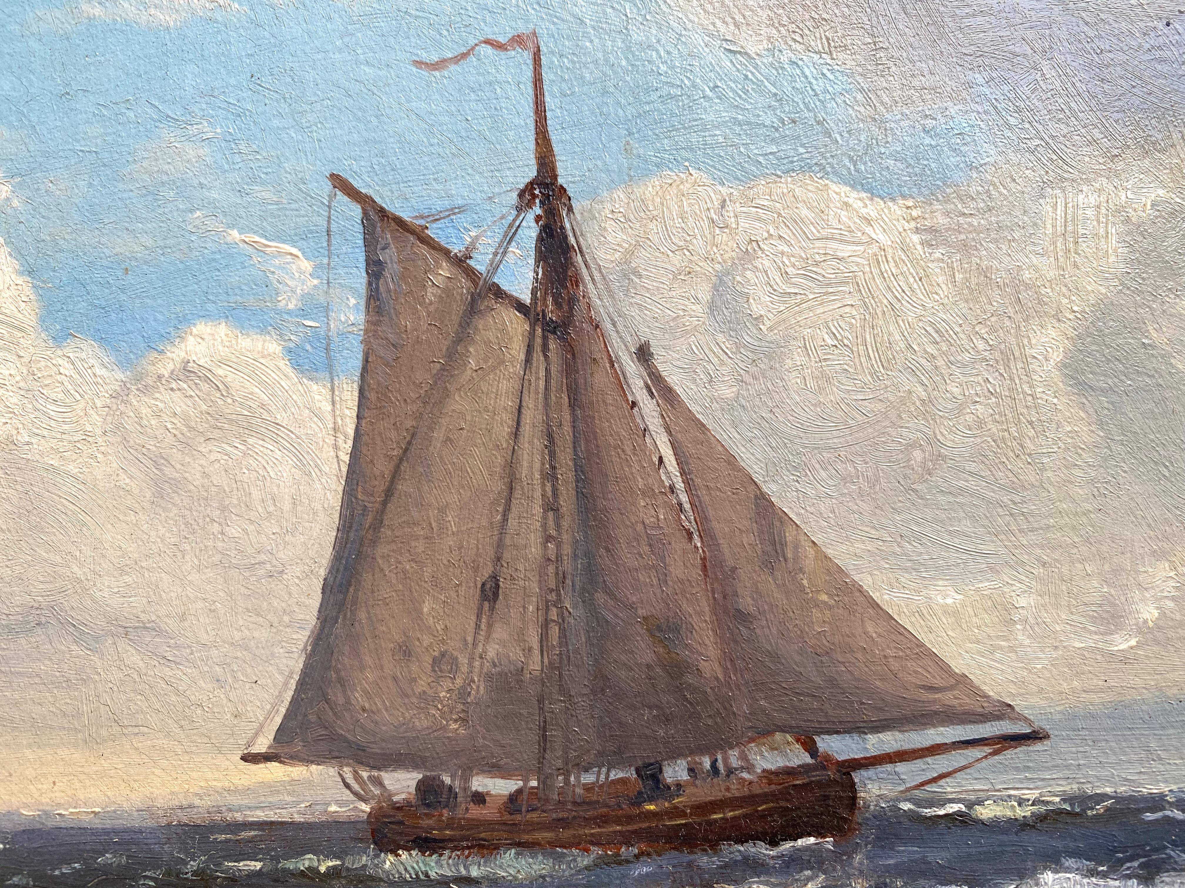Here for your consideration is a fine example of the work of the famous Danish marine painter, Carl Frederick Sorensen. Oil on canvas in original unlined condition with it's original gold leaf frame. The painting is signed lower right and dated