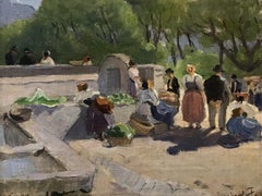 Scène de ville continentale, peinture à l'huile, paysage, 20e siècle, encadré