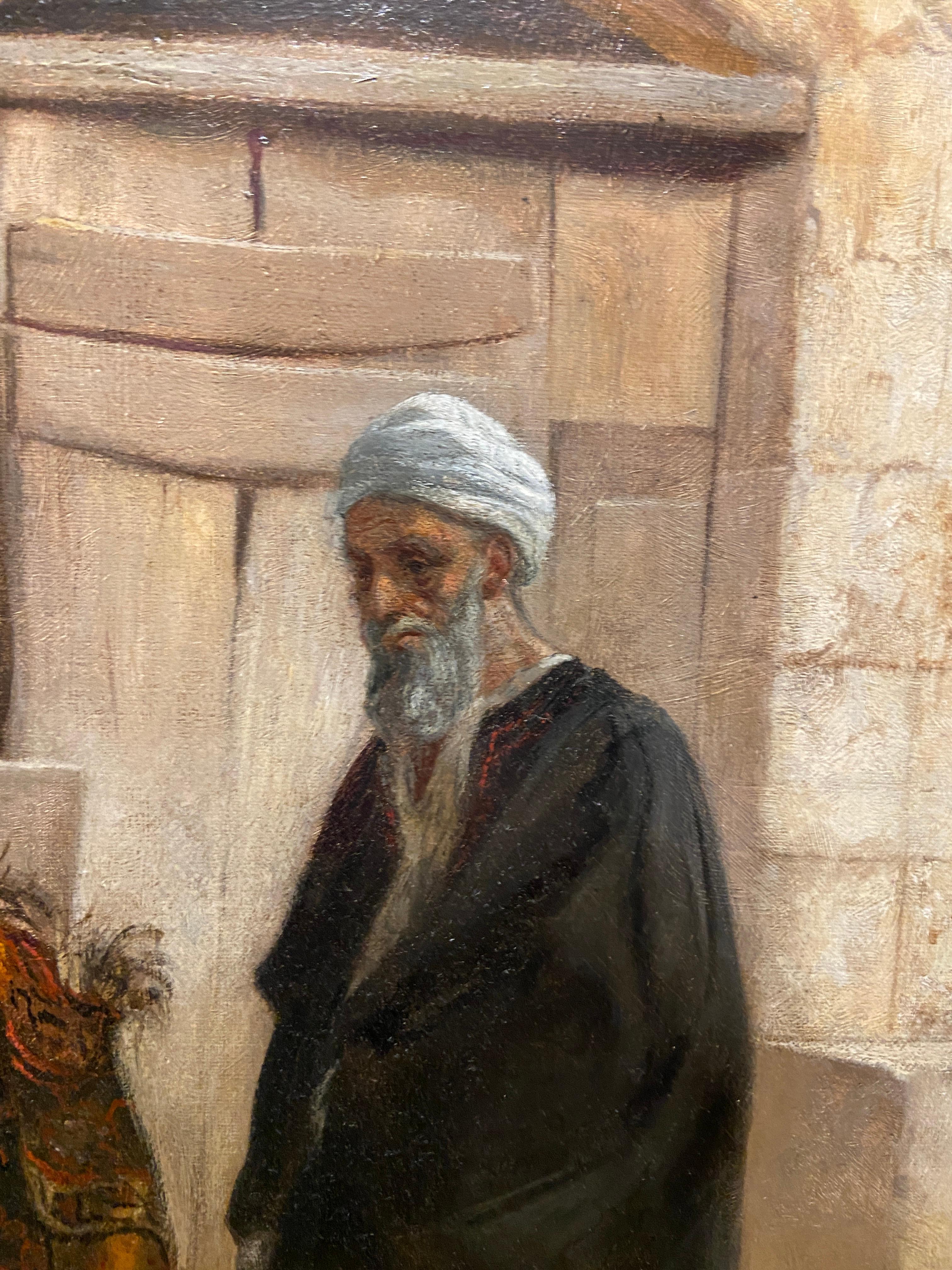 The Rug Merchant, 19th Century Orientalist Oil Signed Oil Painting, 1879 For Sale 1