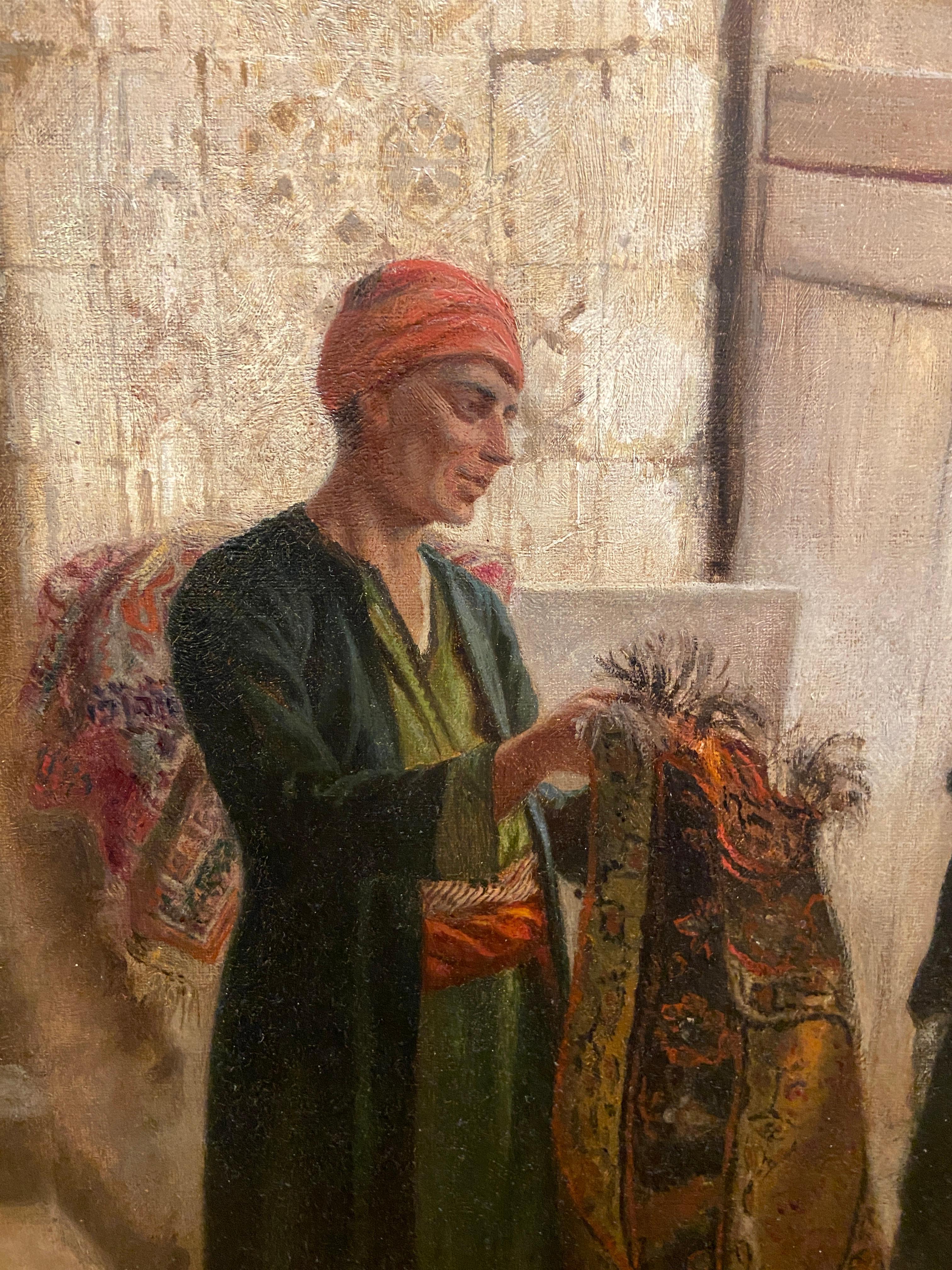 The Rug Merchant, 19th Century Orientalist Oil Signed Oil Painting, 1879 For Sale 3