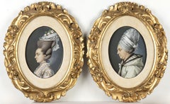 Pair of Thumbnail Portrait of Noblewomen in Profile By Carl Friedrich Holtzmann 