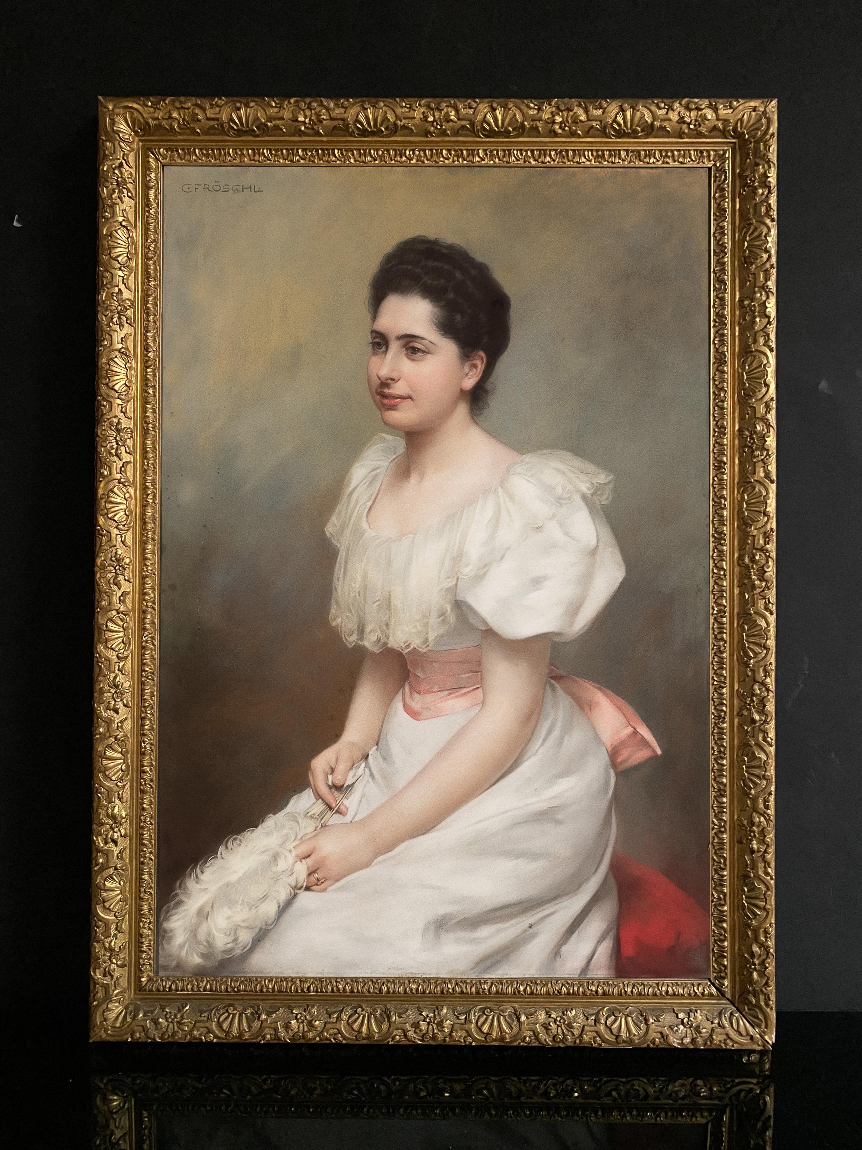 Grazioso ritratto della contessa Carrobio Pastello su tela 1910 circa - Painting Art Nouveau di Carl Froschl